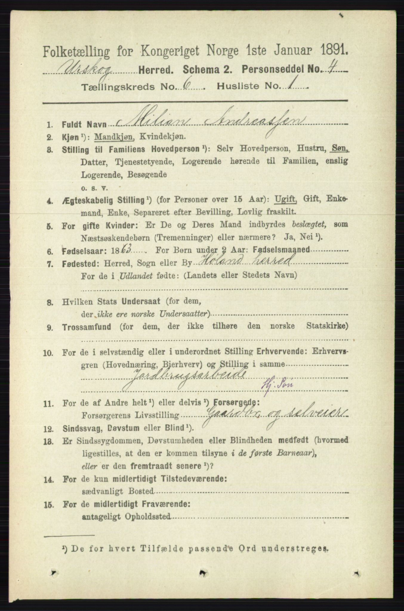 RA, 1891 census for 0224 Aurskog, 1891, p. 2740