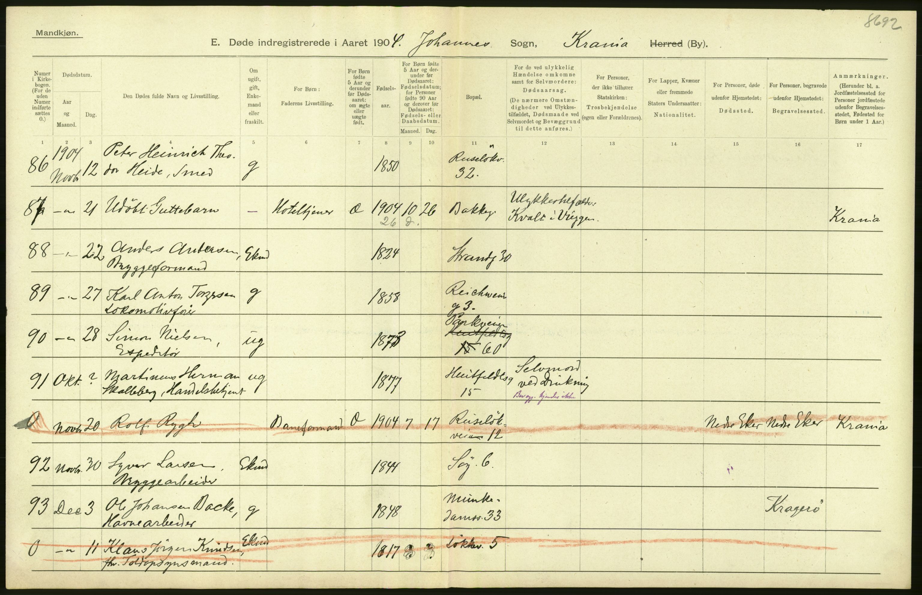 Statistisk sentralbyrå, Sosiodemografiske emner, Befolkning, RA/S-2228/D/Df/Dfa/Dfab/L0004: Kristiania: Gifte, døde, 1904, p. 454