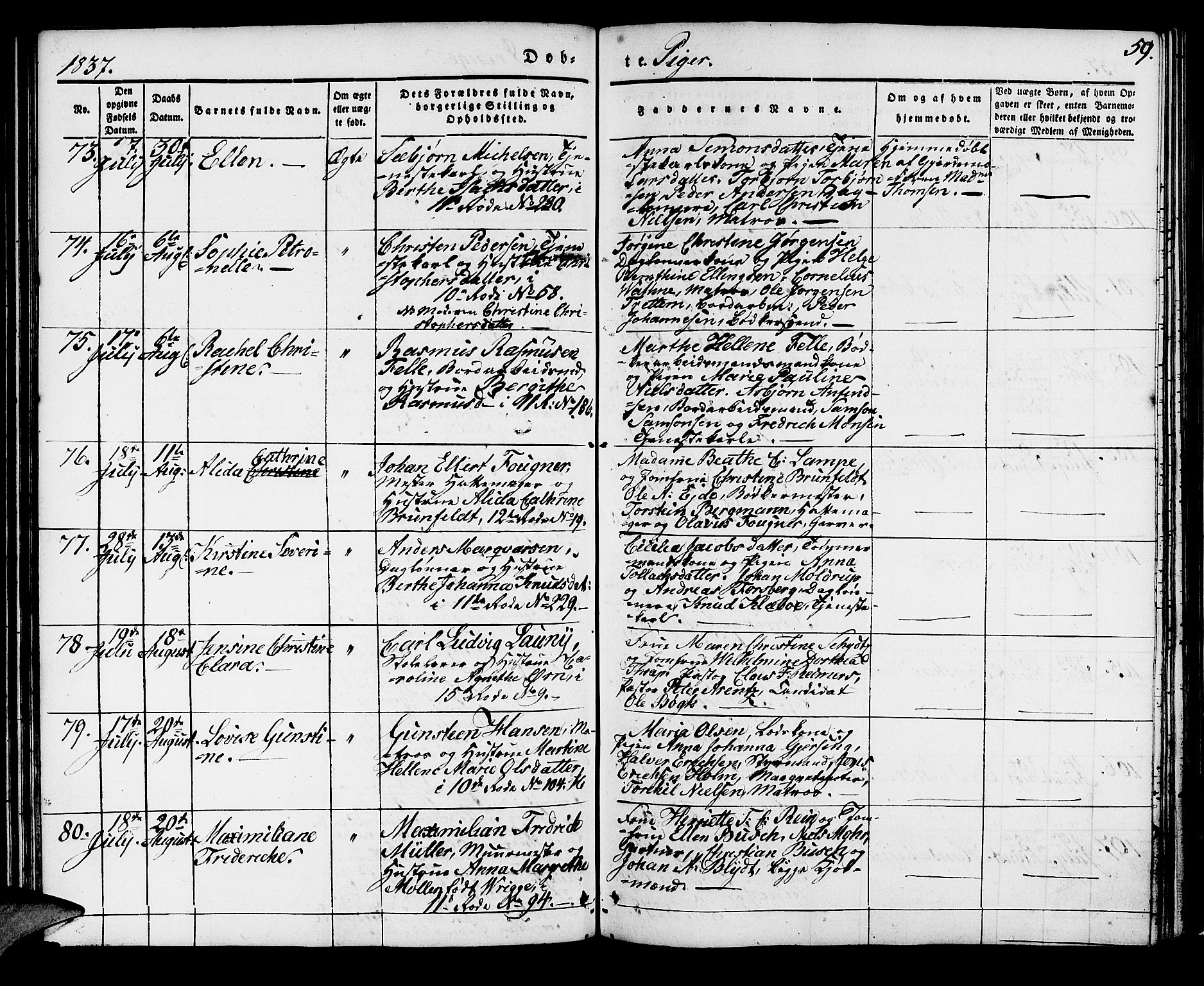 Domkirken sokneprestembete, SAB/A-74801/H/Haa/L0015: Parish register (official) no. A 14, 1835-1840, p. 59