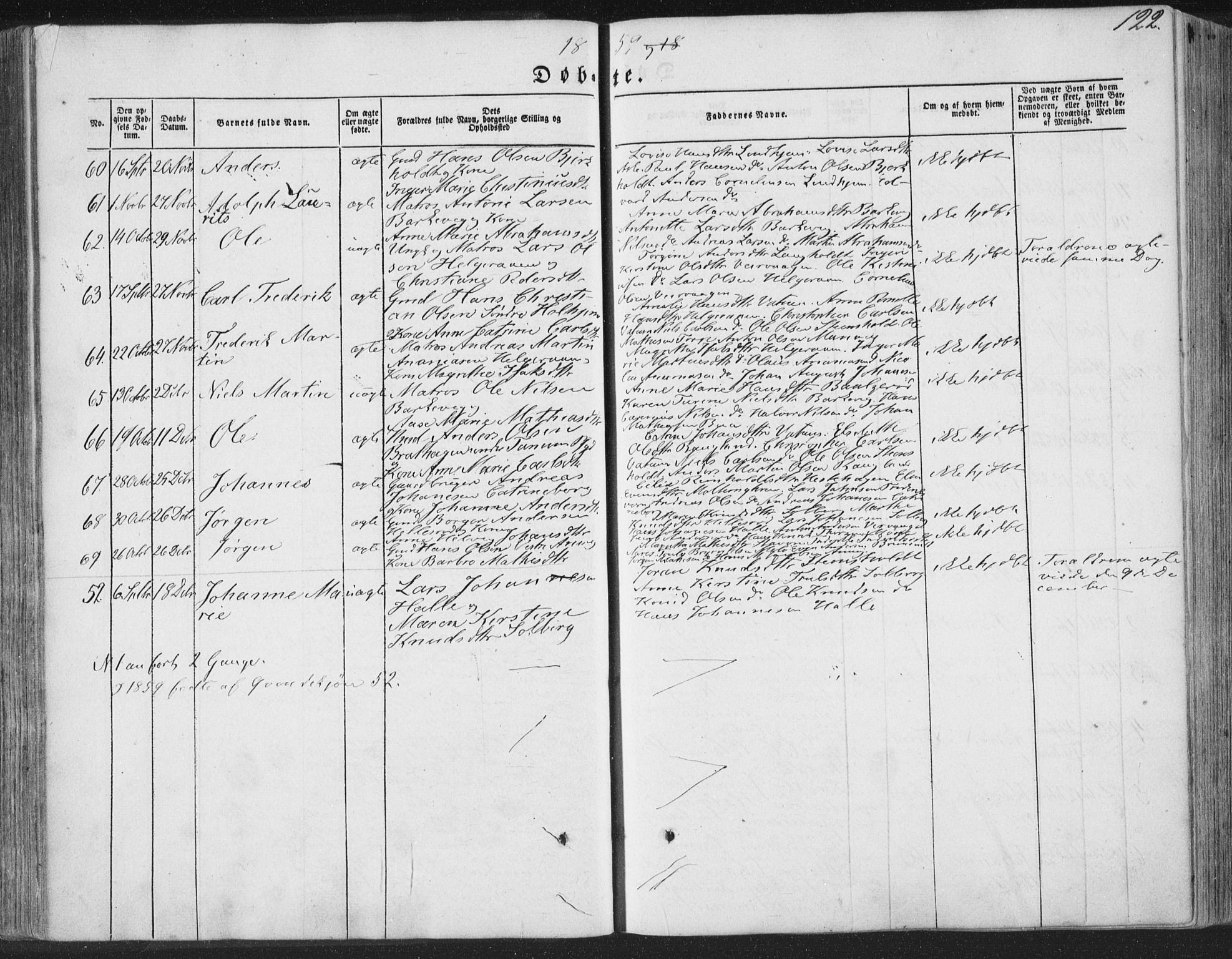 Brunlanes kirkebøker, SAKO/A-342/F/Fa/L0004: Parish register (official) no. I 4, 1846-1862, p. 122