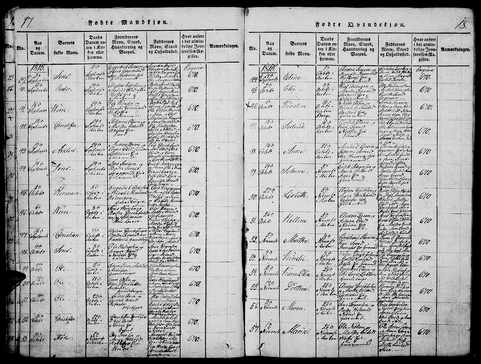 Stange prestekontor, AV/SAH-PREST-002/K/L0008: Parish register (official) no. 8, 1814-1825, p. 17-18