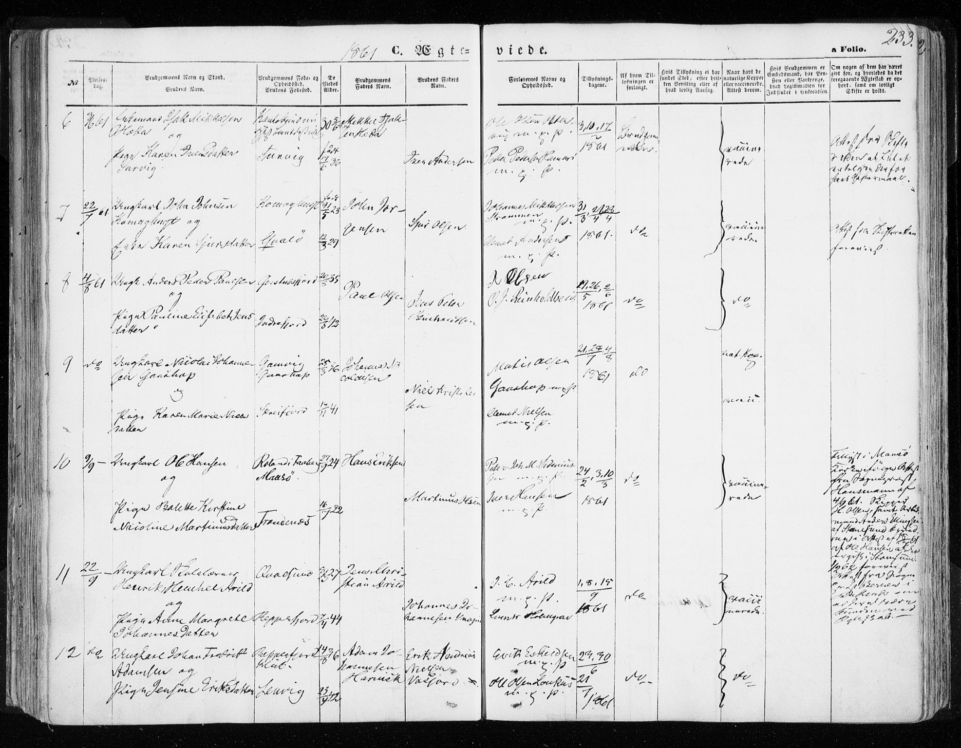 Hammerfest sokneprestkontor, AV/SATØ-S-1347/H/Ha/L0005.kirke: Parish register (official) no. 5, 1857-1869, p. 233