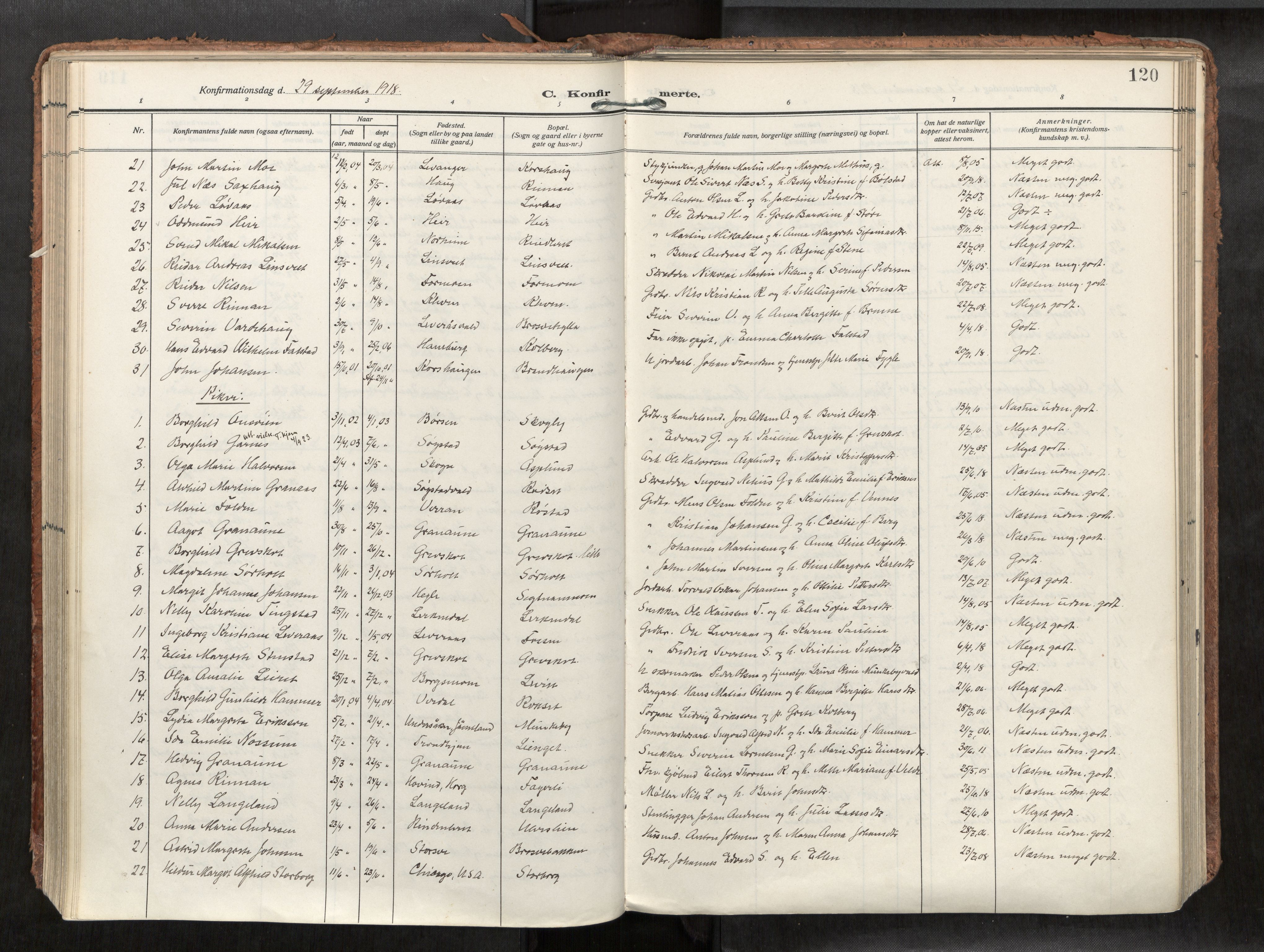 Levanger sokneprestkontor, SAT/A-1301/2/H/Haa/L0002: Parish register (official) no. 2, 1912-1935, p. 120
