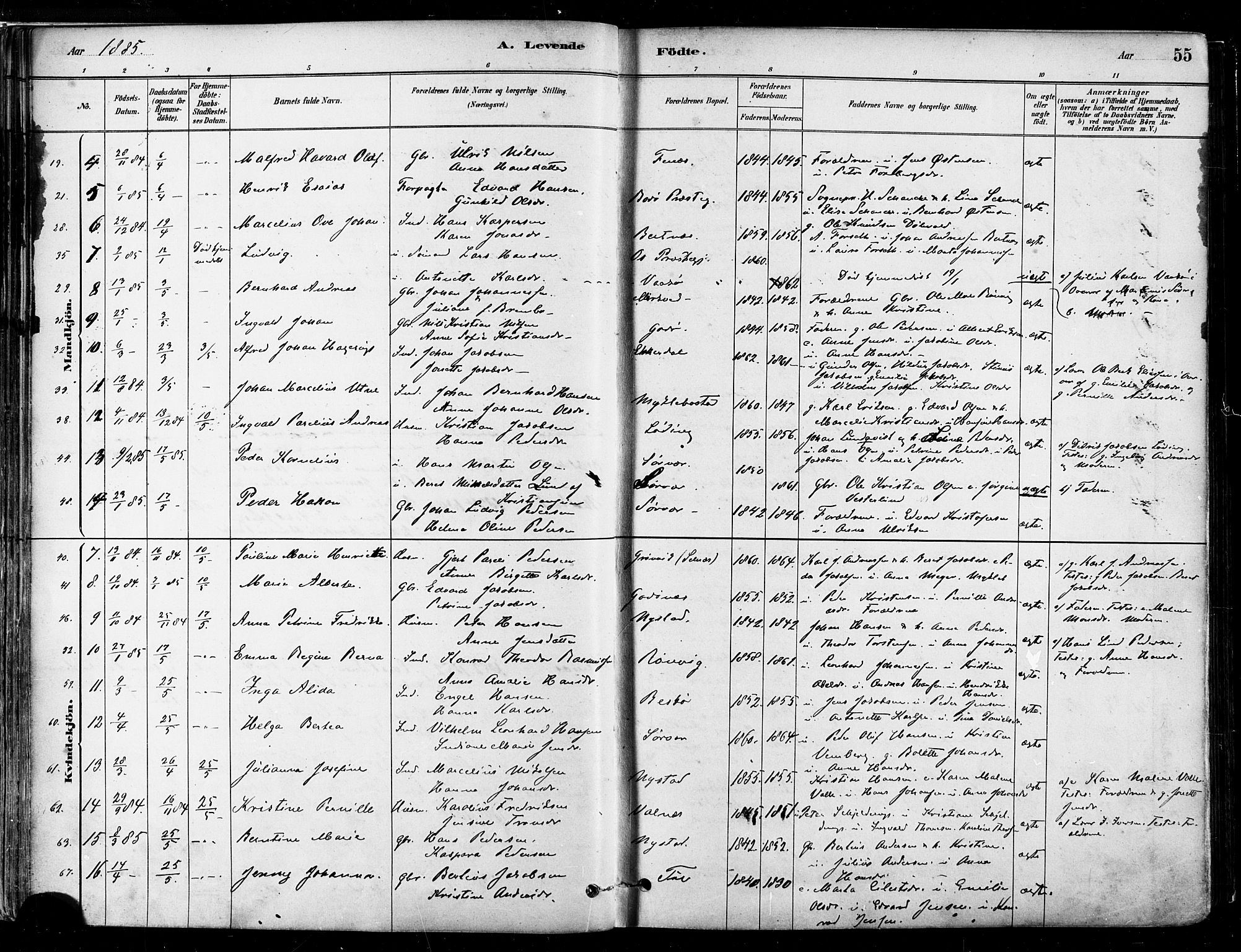 Ministerialprotokoller, klokkerbøker og fødselsregistre - Nordland, SAT/A-1459/802/L0054: Parish register (official) no. 802A01, 1879-1893, p. 55