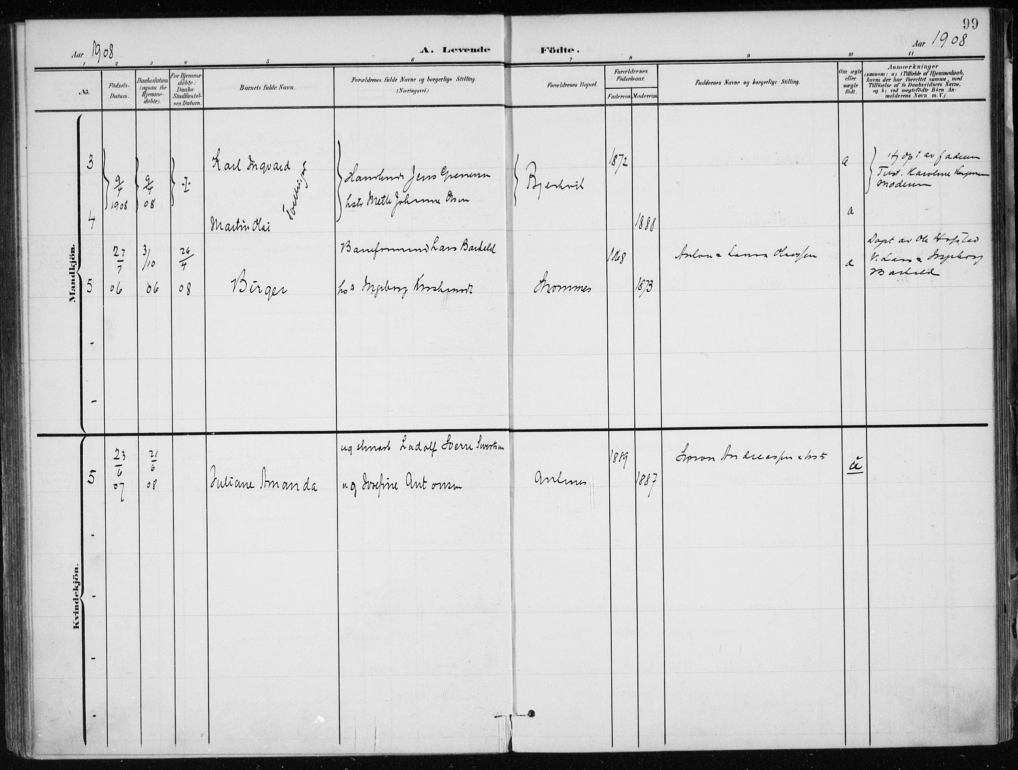 Ministerialprotokoller, klokkerbøker og fødselsregistre - Nordland, AV/SAT-A-1459/866/L0941: Parish register (official) no. 866A04, 1901-1917, p. 99