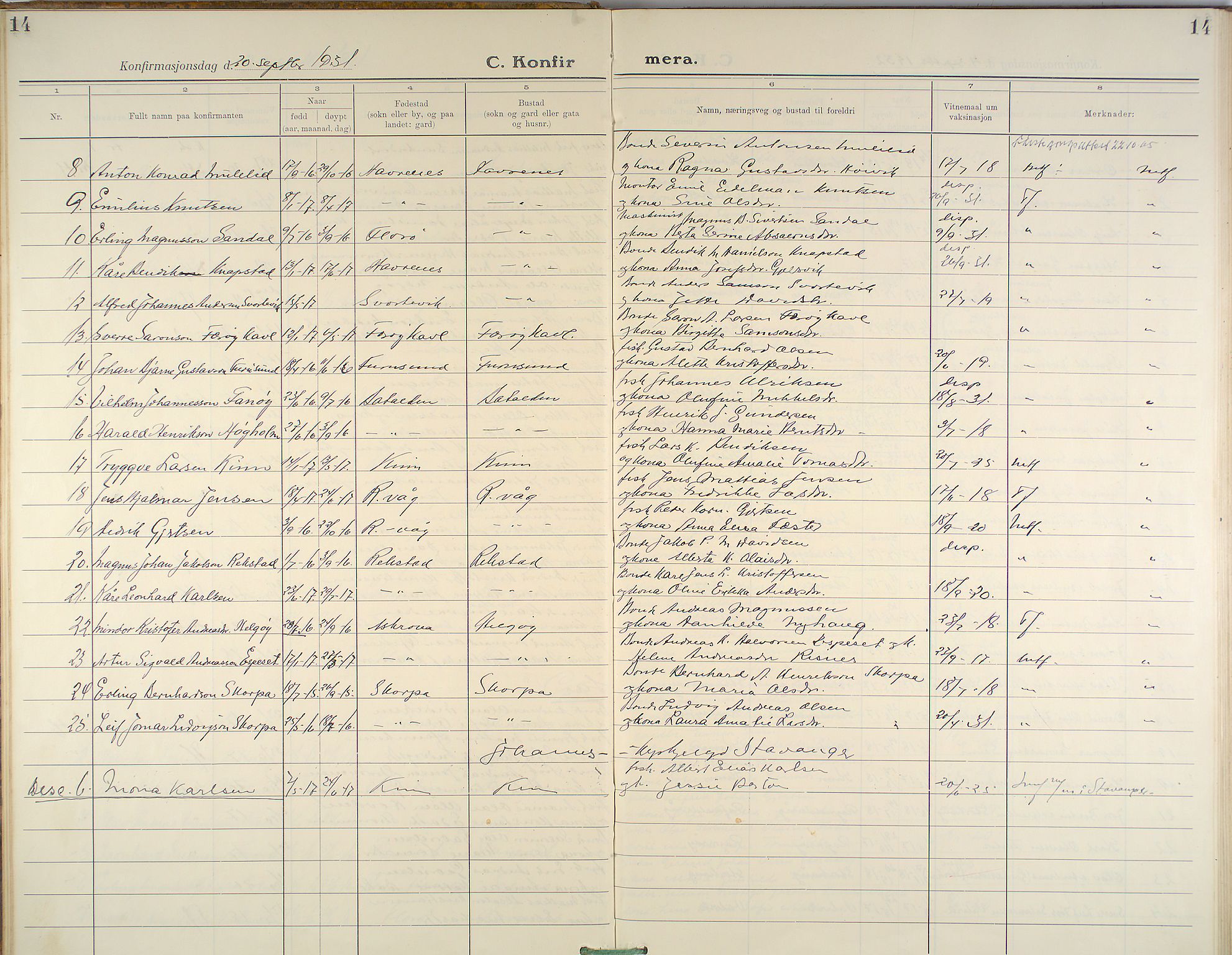 Kinn sokneprestembete, AV/SAB-A-80801/H/Haa/Haab/L0007: Parish register (official) no. B 7, 1926-1964, p. 14