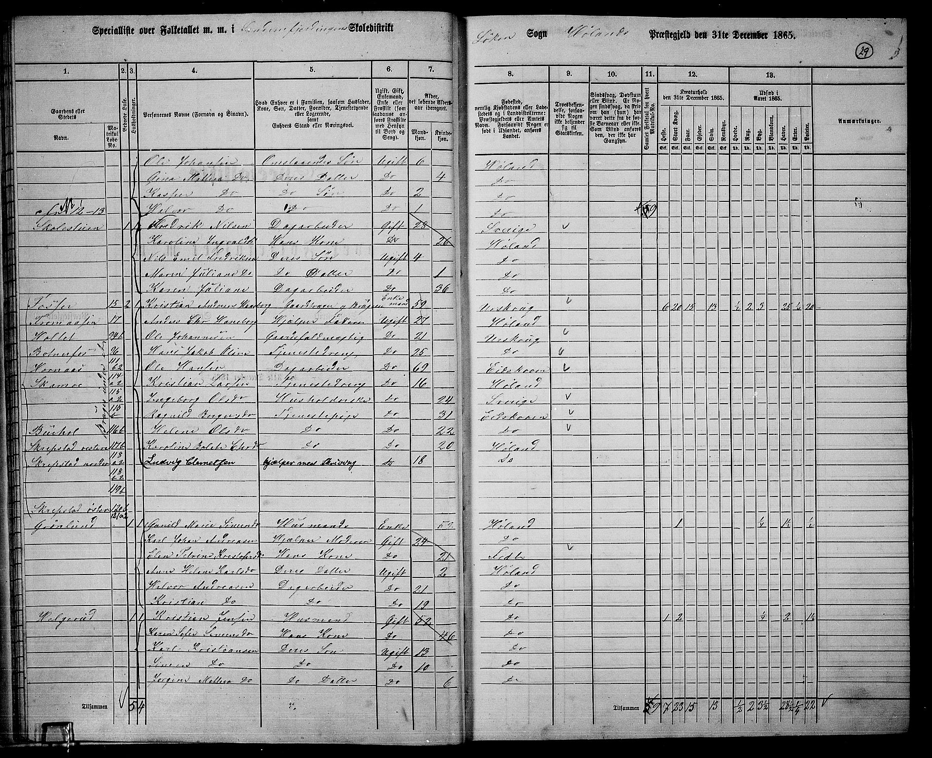 RA, 1865 census for Høland, 1865, p. 29