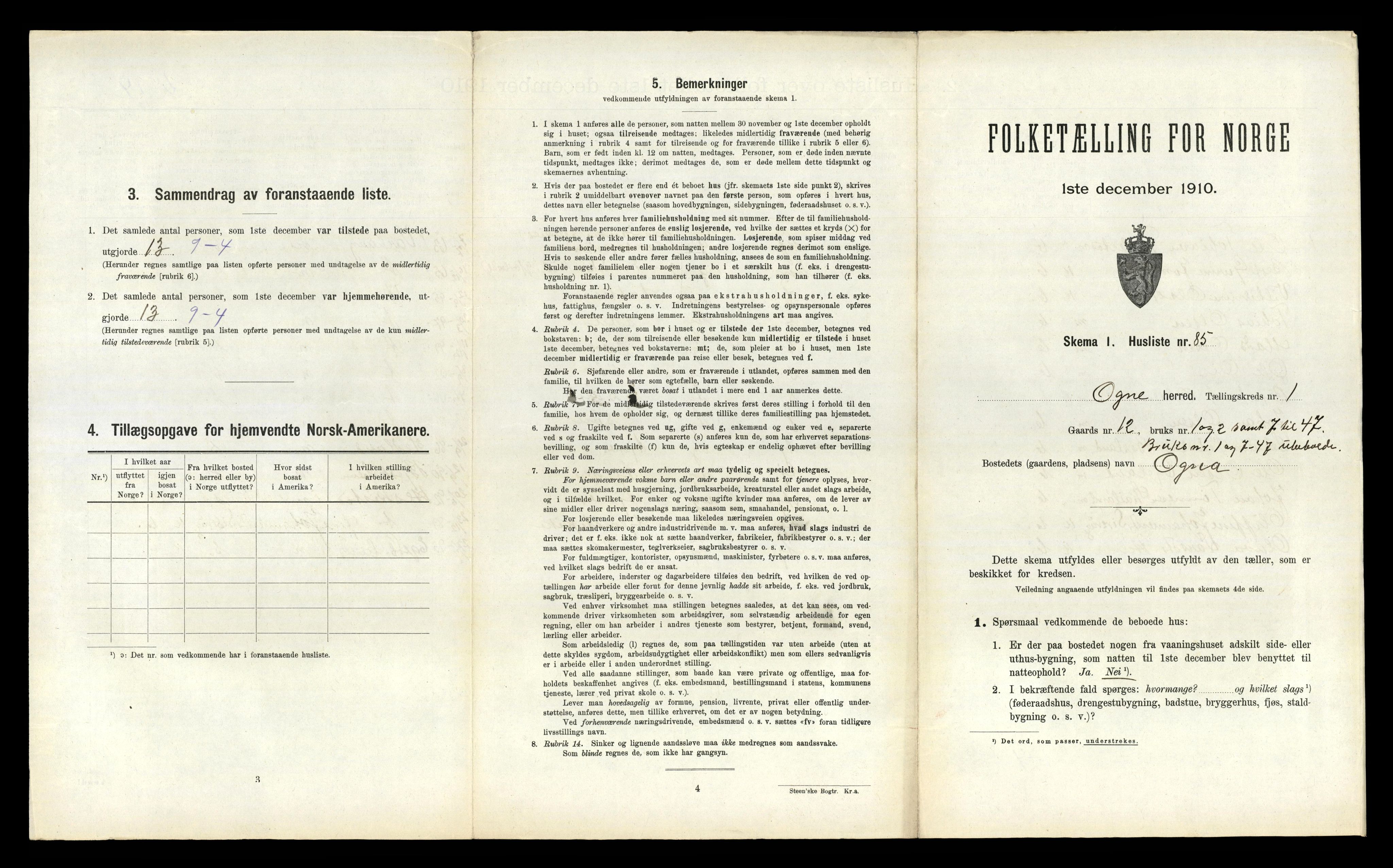 RA, 1910 census for Ogna, 1910, p. 185