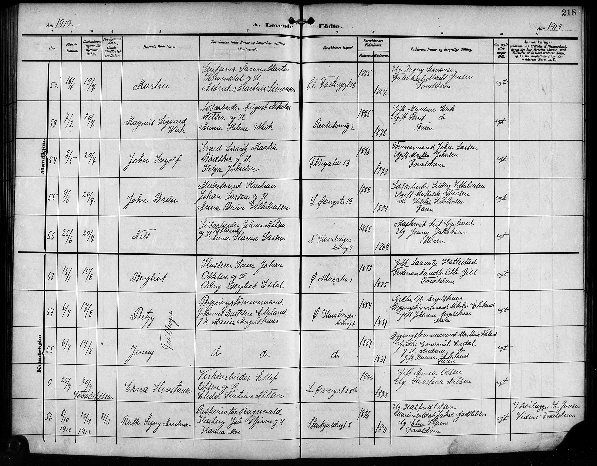 Korskirken sokneprestembete, SAB/A-76101/H/Hab: Parish register (copy) no. B 11, 1905-1916, p. 218