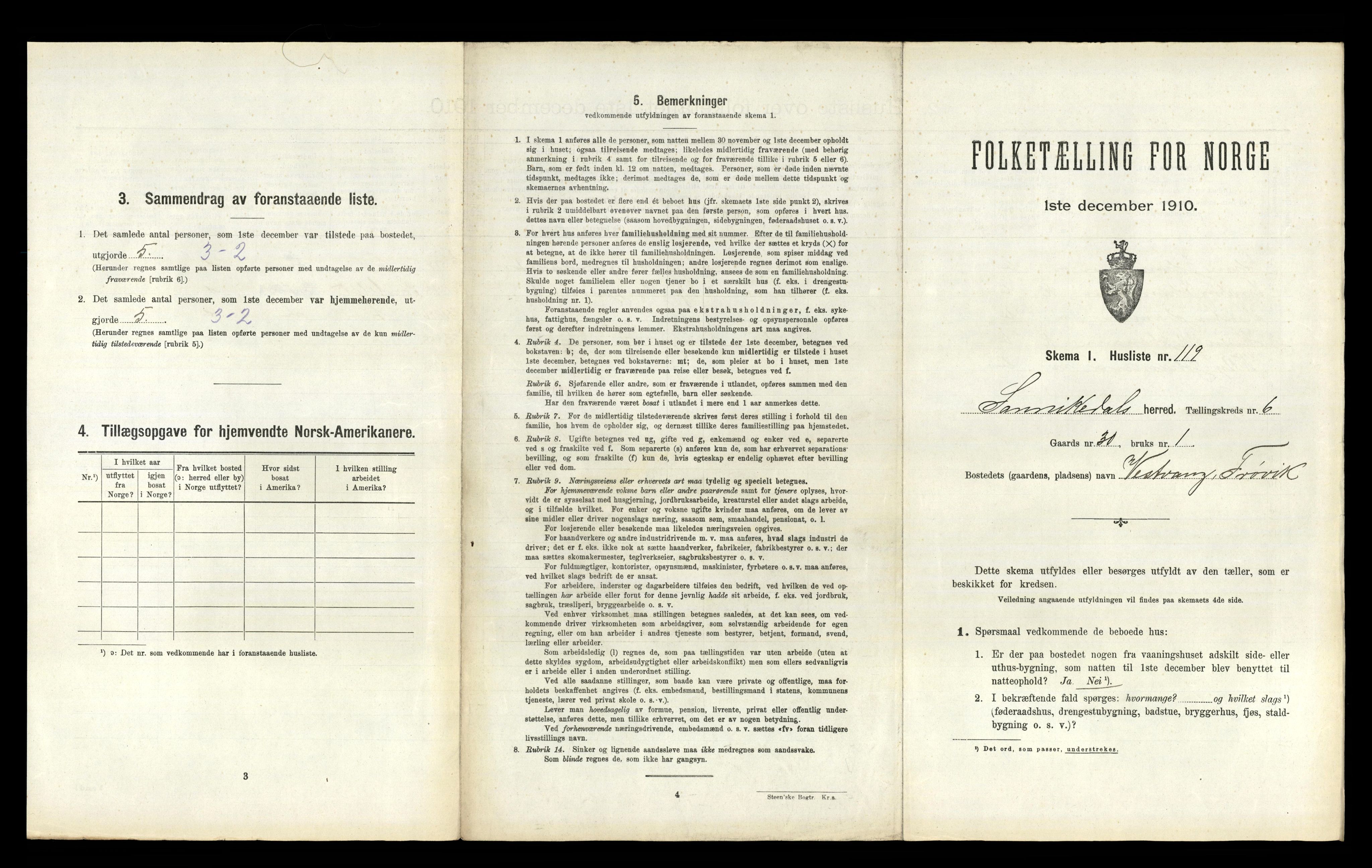 RA, 1910 census for Sannidal, 1910, p. 694