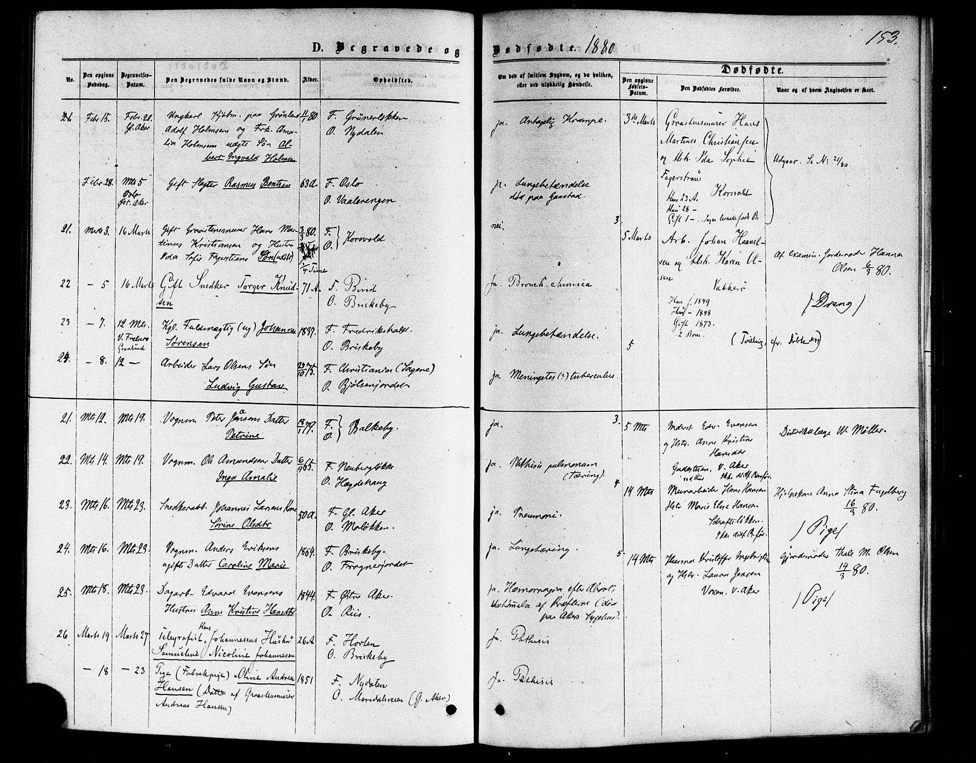 Vestre Aker prestekontor Kirkebøker, AV/SAO-A-10025/F/Fa/L0006: Parish register (official) no. 6, 1873-1886, p. 153