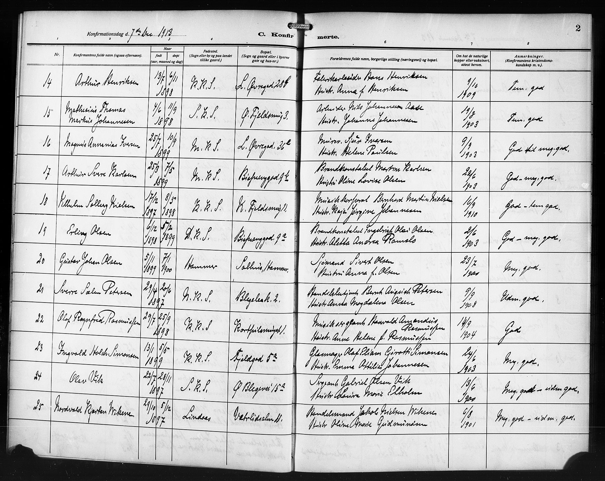 Korskirken sokneprestembete, SAB/A-76101/H/Haa/L0072: Curate's parish register no. A 7, 1913-1920, p. 2