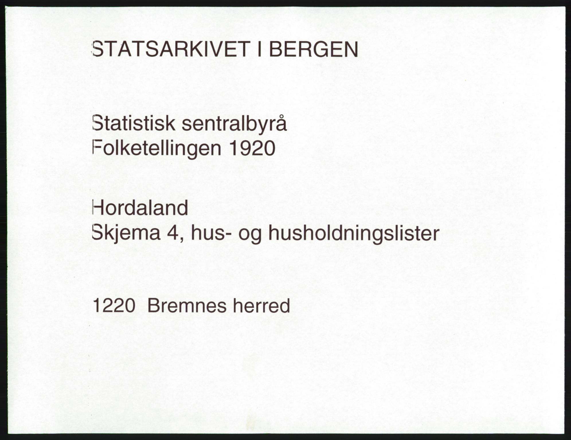 SAB, 1920 census for Bremnes, 1920, p. 41