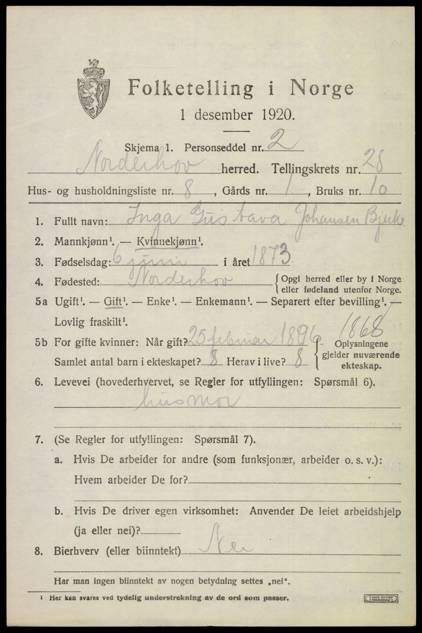 SAKO, 1920 census for Norderhov, 1920, p. 24918