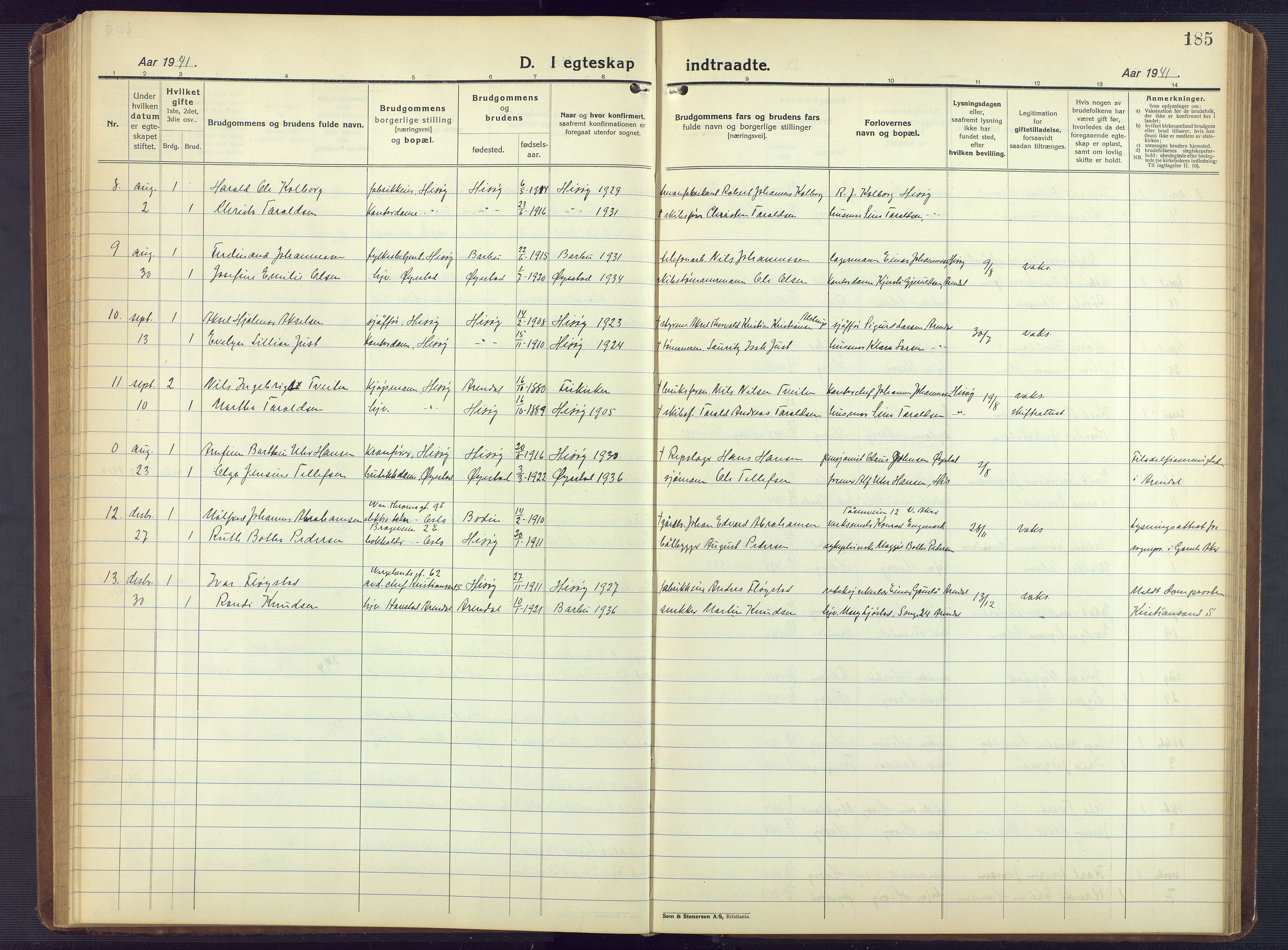 Hisøy sokneprestkontor, AV/SAK-1111-0020/F/Fb/L0005: Parish register (copy) no. B 5, 1924-1946, p. 185