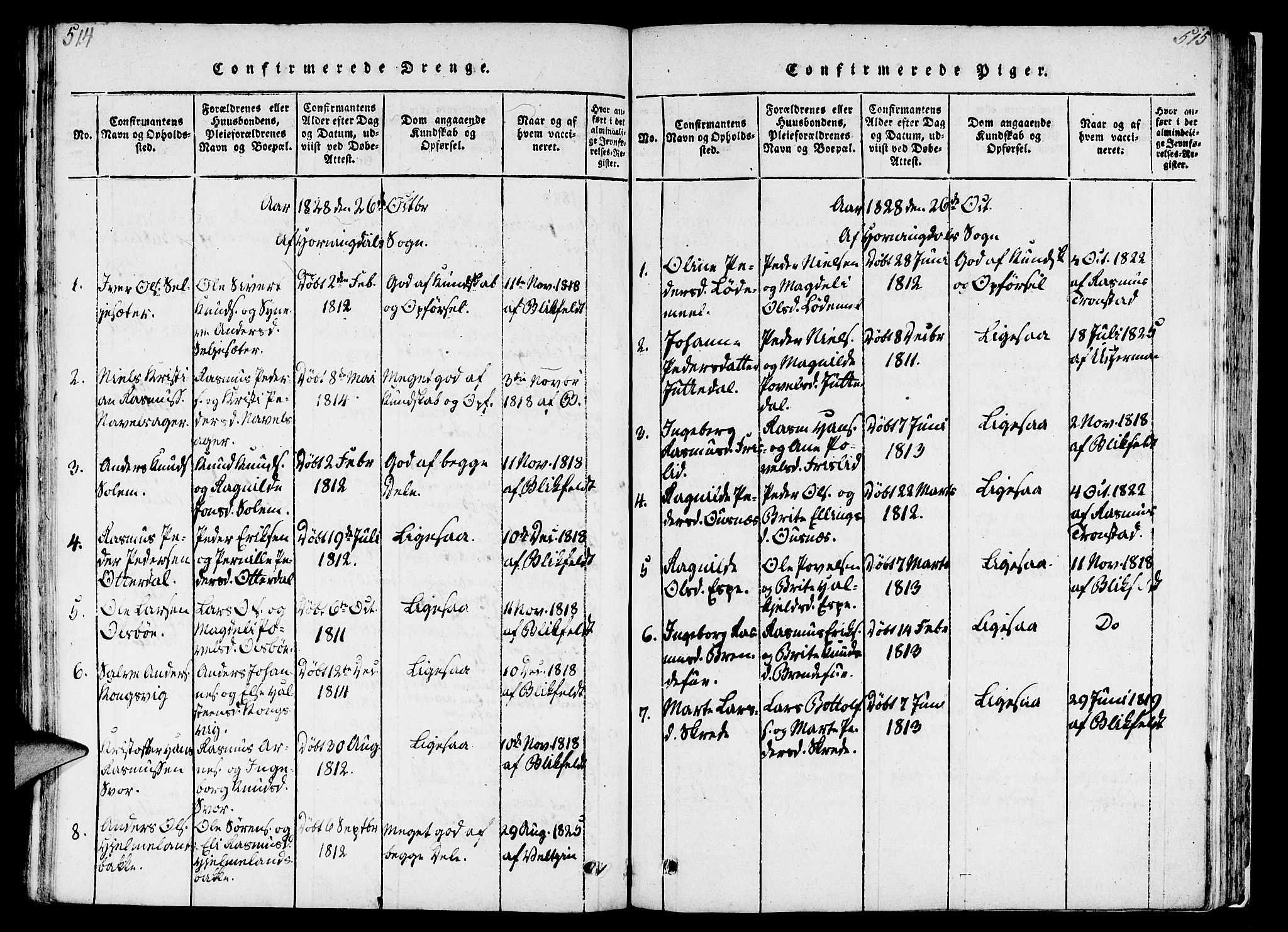 Eid sokneprestembete, AV/SAB-A-82301/H/Haa/Haaa/L0005: Parish register (official) no. A 5, 1816-1830, p. 514-515