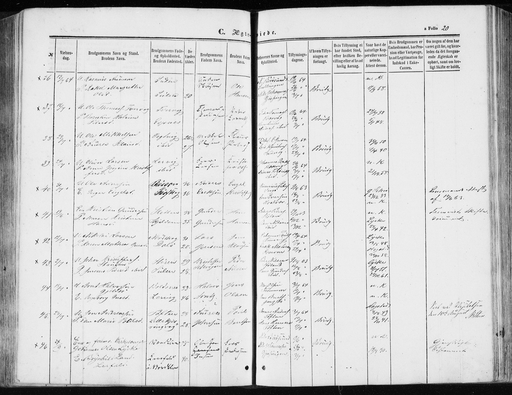Ministerialprotokoller, klokkerbøker og fødselsregistre - Sør-Trøndelag, SAT/A-1456/634/L0531: Parish register (official) no. 634A07, 1861-1870, p. 20