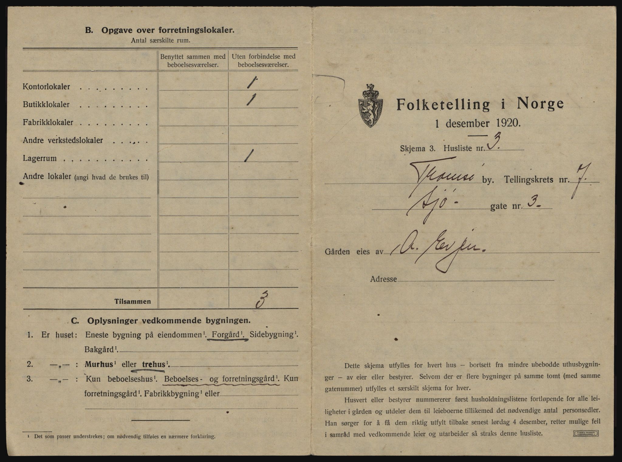 SATØ, 1920 census for Tromsø, 1920, p. 1099