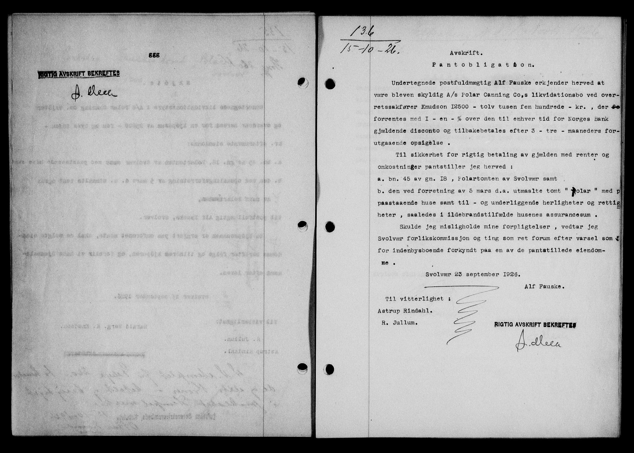 Lofoten sorenskriveri, SAT/A-0017/1/2/2C/L0014b: Mortgage book no. 14b, 1926-1926, Deed date: 15.10.1926