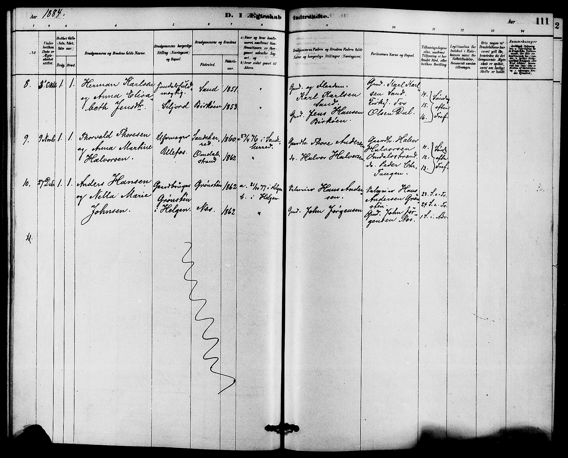 Solum kirkebøker, AV/SAKO-A-306/F/Fb/L0001: Parish register (official) no. II 1, 1877-1892, p. 111