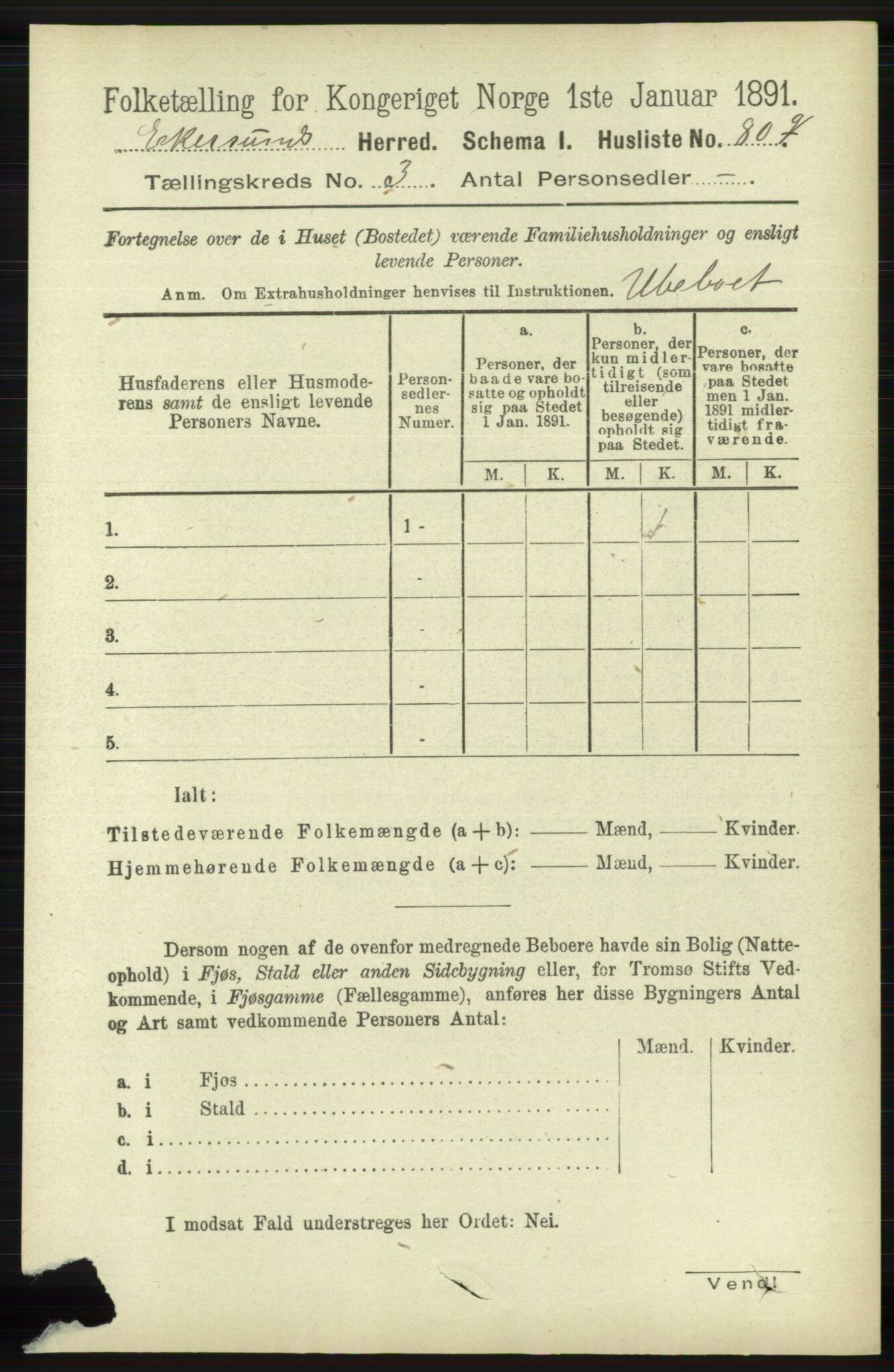 RA, 1891 census for 1116 Eigersund herred, 1891, p. 1049