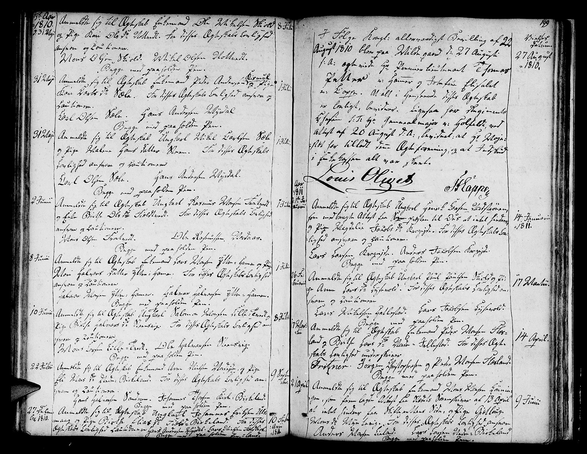 Fana Sokneprestembete, AV/SAB-A-75101/H/Haa/Haaa/L0006: Parish register (official) no. A 6, 1800-1815, p. 198-199