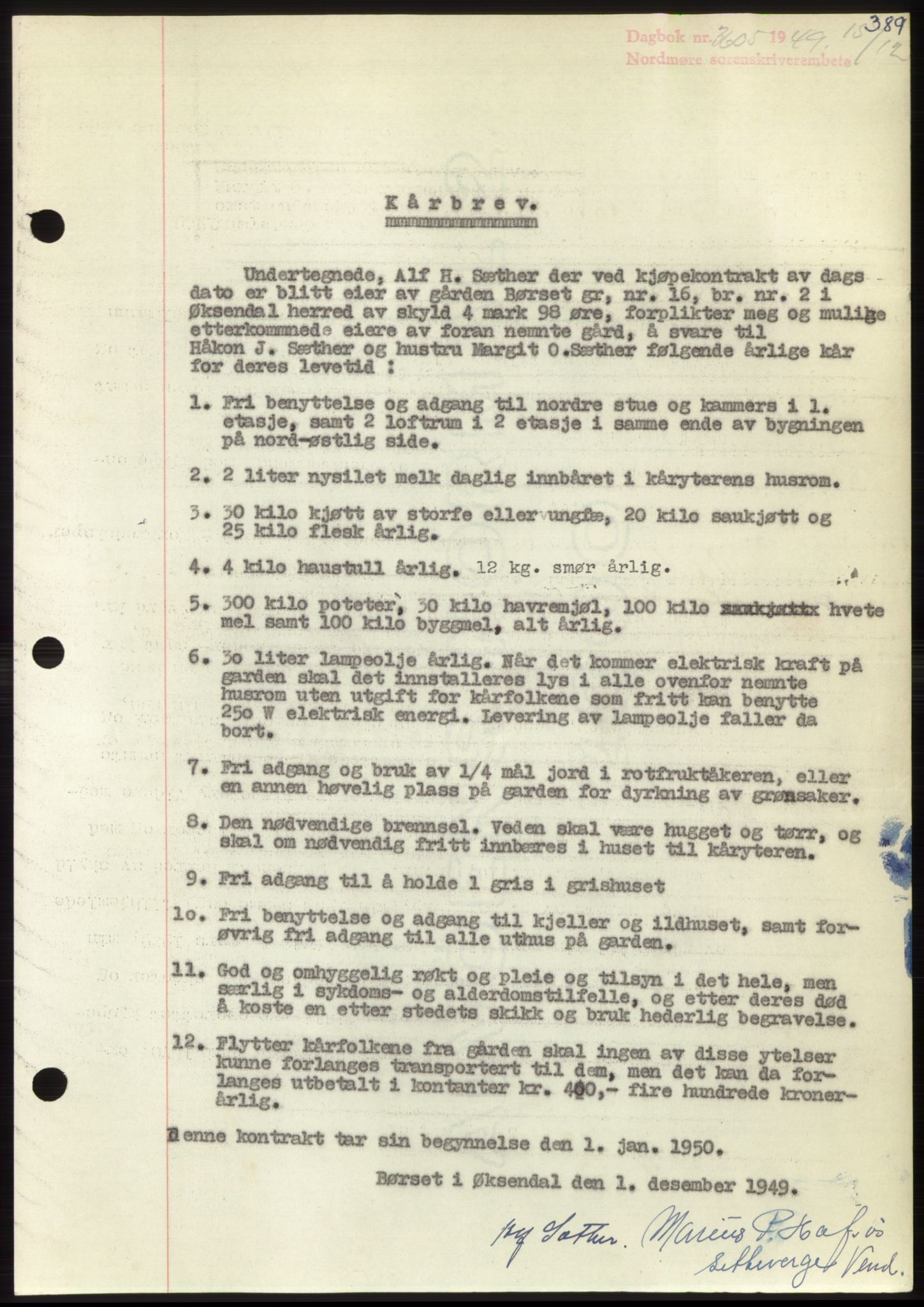 Nordmøre sorenskriveri, AV/SAT-A-4132/1/2/2Ca: Mortgage book no. B103, 1949-1950, Diary no: : 3605/1949