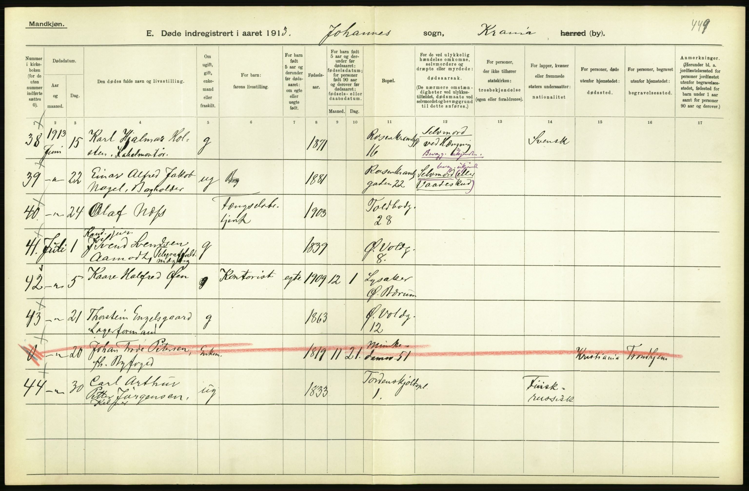 Statistisk sentralbyrå, Sosiodemografiske emner, Befolkning, AV/RA-S-2228/D/Df/Dfb/Dfbc/L0009: Kristiania: Døde., 1913, p. 338