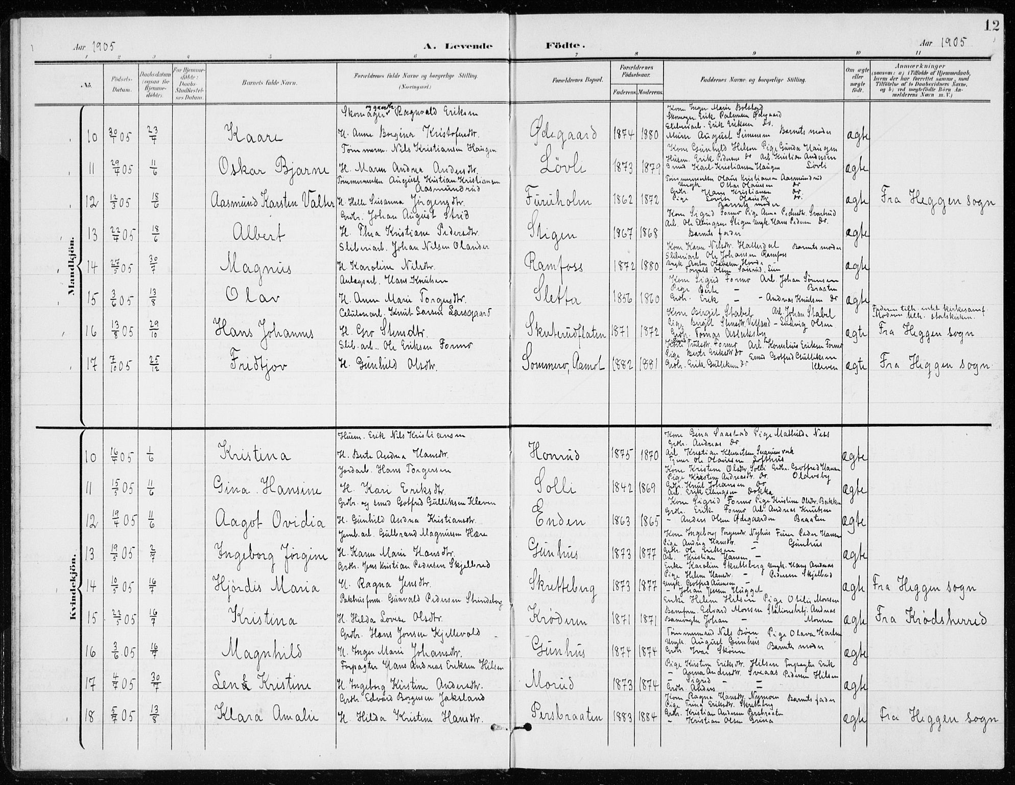 Modum kirkebøker, AV/SAKO-A-234/G/Gd/L0001: Parish register (copy) no. IV 1, 1901-1921, p. 12