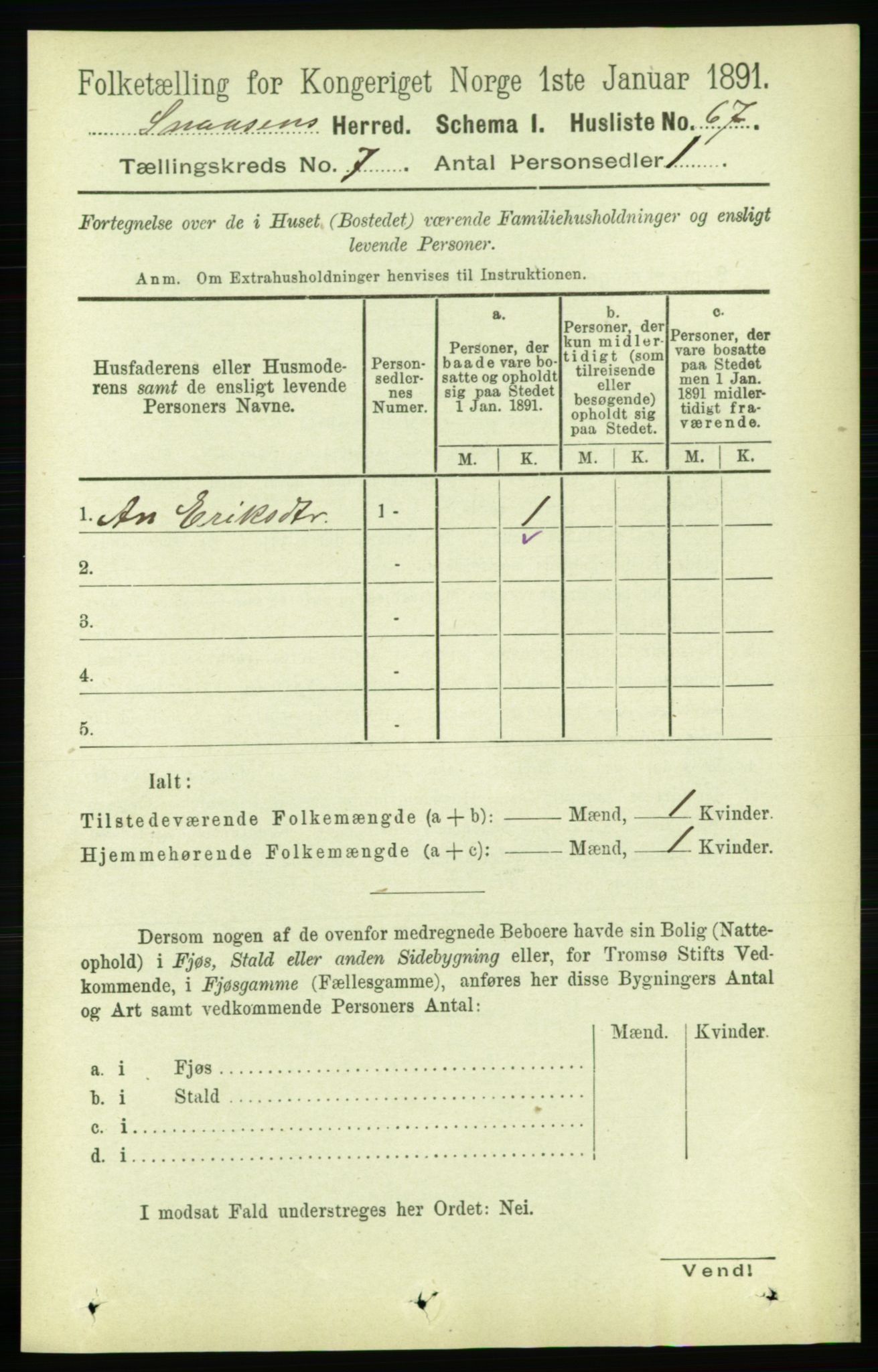 RA, 1891 census for 1736 Snåsa, 1891, p. 2341