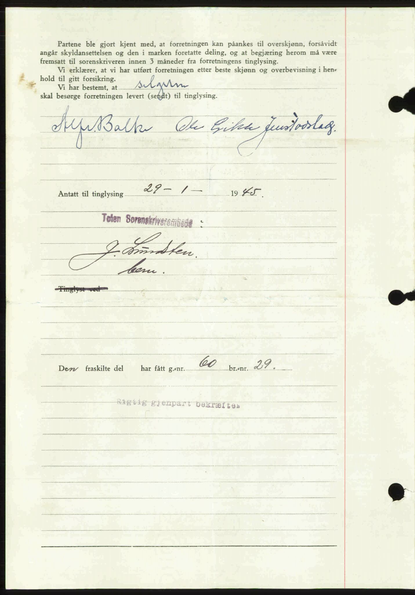 Toten tingrett, SAH/TING-006/H/Hb/Hbc/L0013: Mortgage book no. Hbc-13, 1945-1945, Diary no: : 148/1945