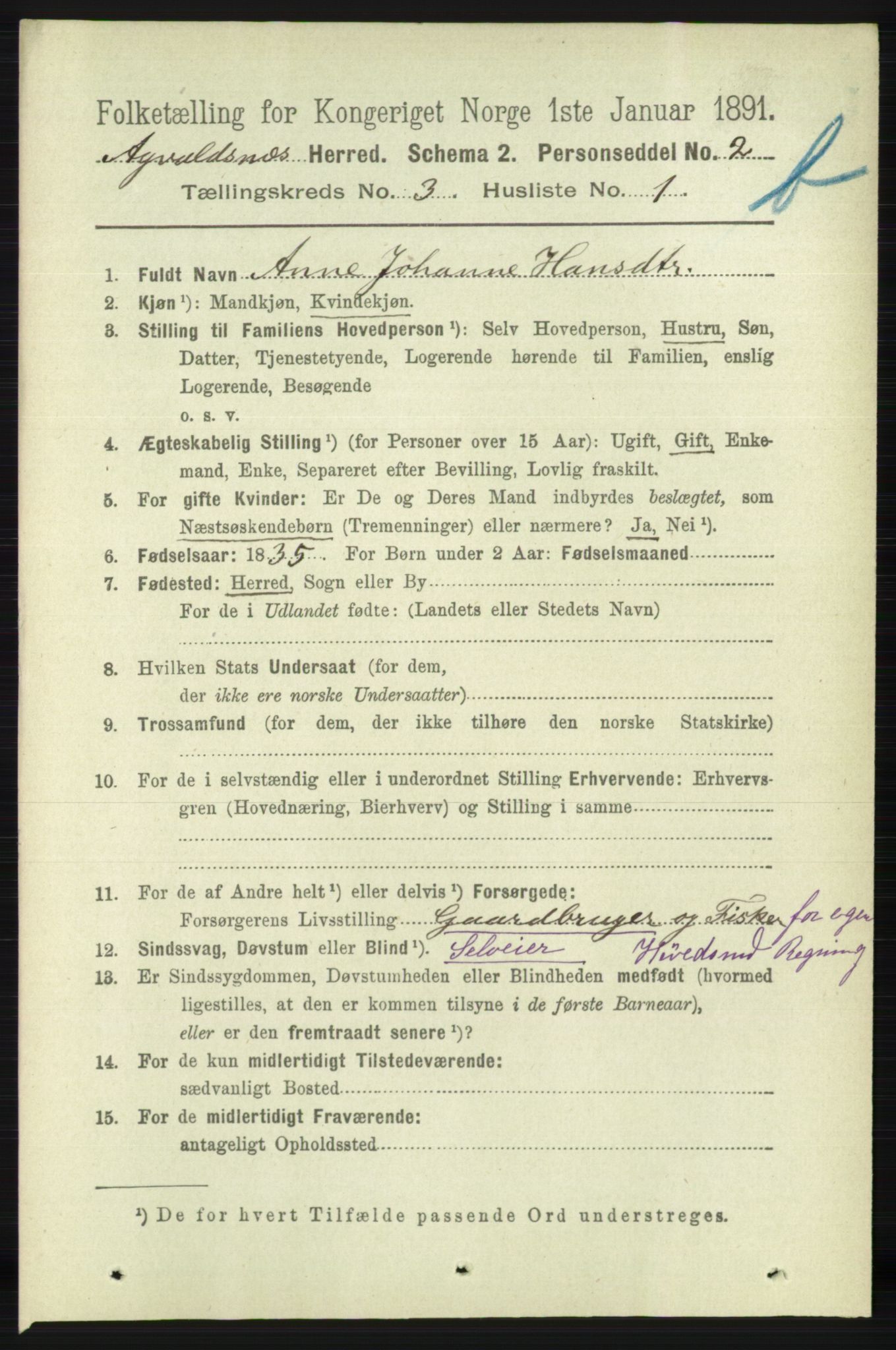 RA, 1891 census for 1147 Avaldsnes, 1891, p. 2546