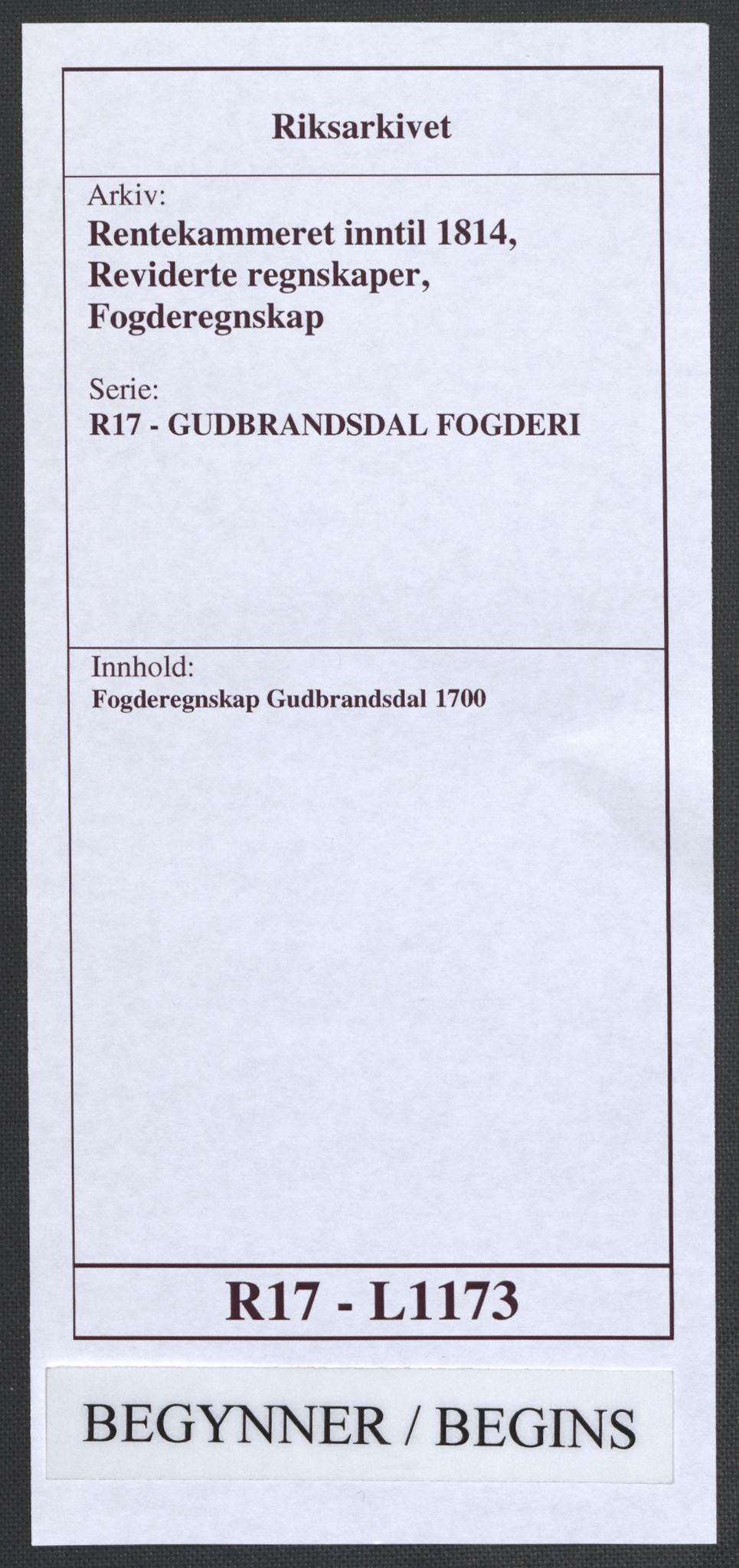 Rentekammeret inntil 1814, Reviderte regnskaper, Fogderegnskap, AV/RA-EA-4092/R17/L1173: Fogderegnskap Gudbrandsdal, 1700, p. 1