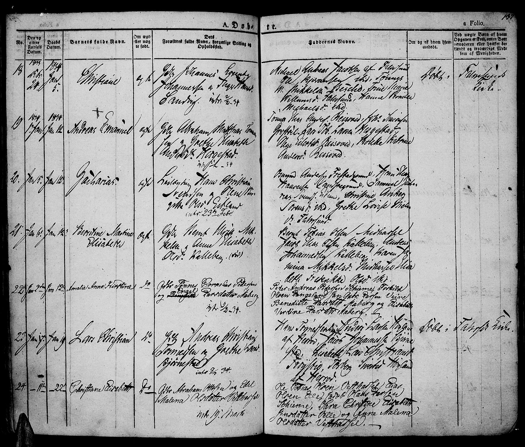 Lista sokneprestkontor, AV/SAK-1111-0027/F/Fa/L0008: Parish register (official) no. A 8, 1823-1835, p. 137