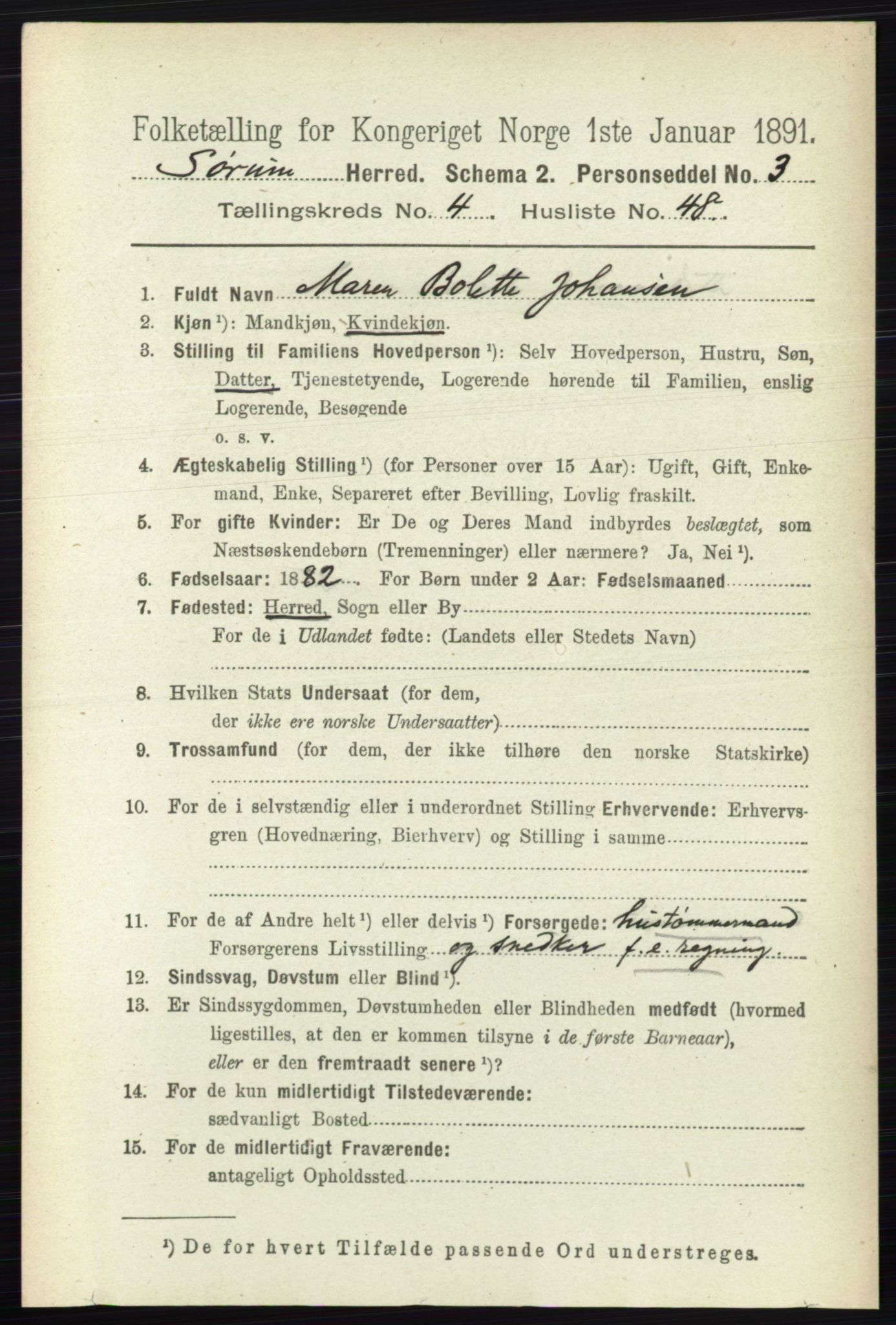 RA, 1891 census for 0226 Sørum, 1891, p. 2148