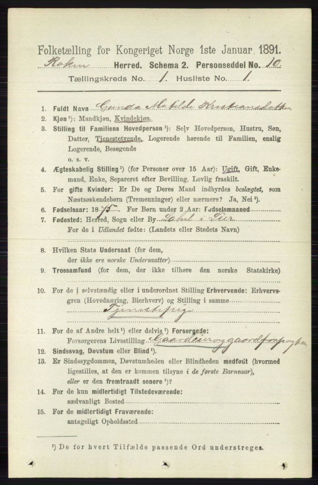 RA, 1891 census for 0627 Røyken, 1891, p. 93