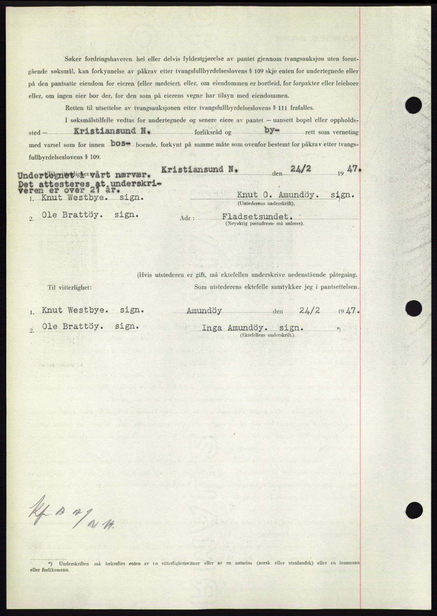 Nordmøre sorenskriveri, AV/SAT-A-4132/1/2/2Ca: Mortgage book no. B95, 1946-1947, Diary no: : 500/1947