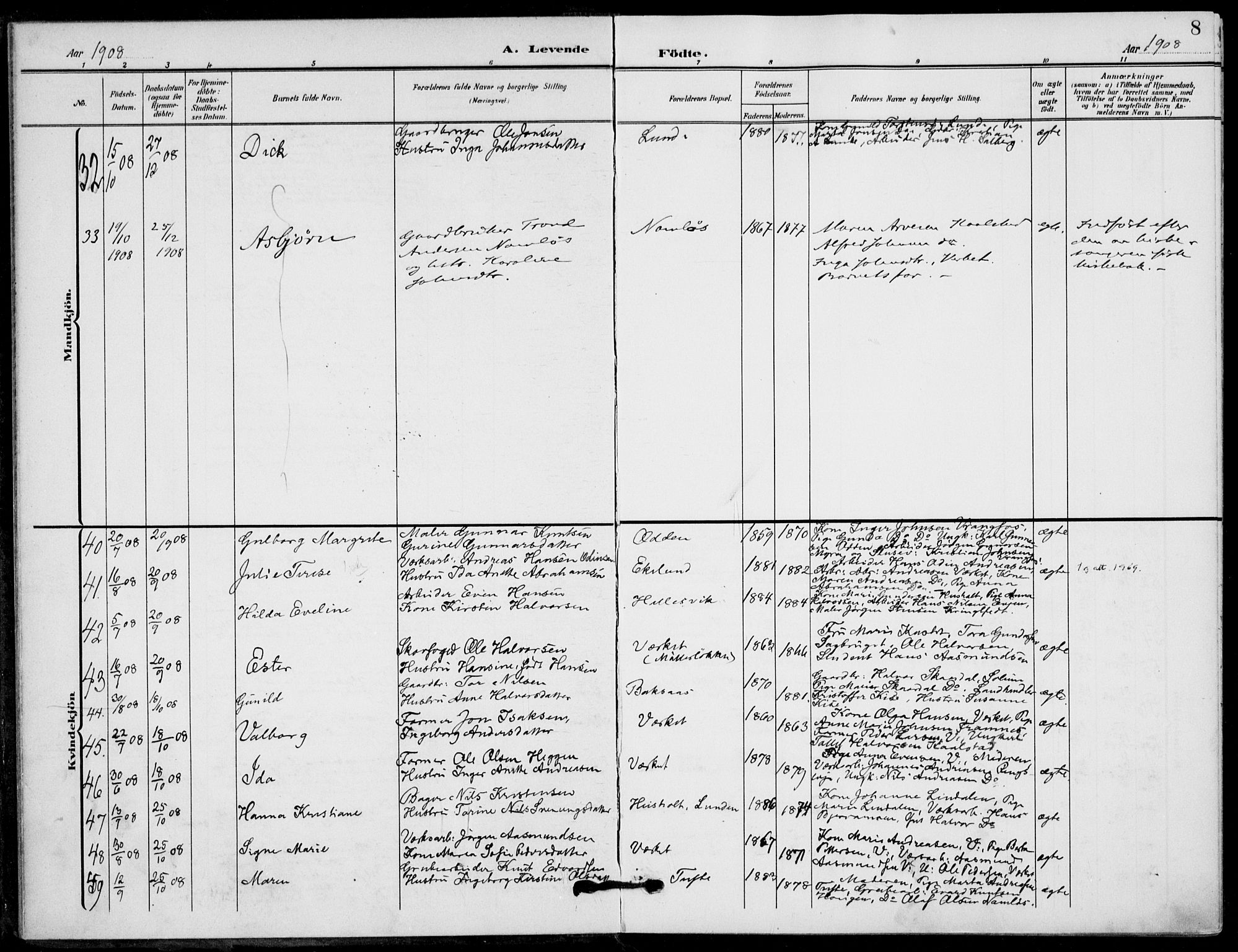 Holla kirkebøker, AV/SAKO-A-272/F/Fa/L0012: Parish register (official) no. 12, 1907-1923, p. 8