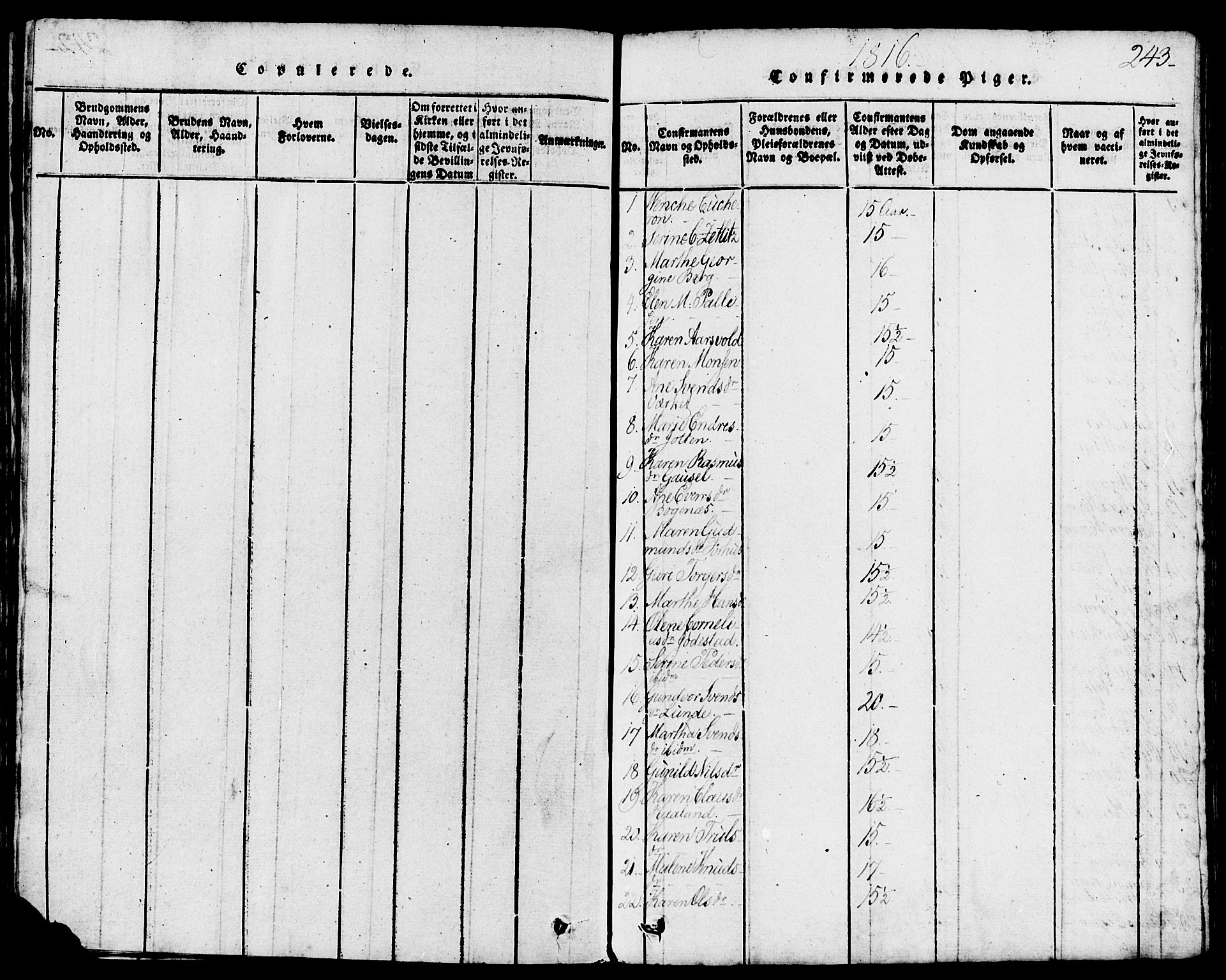 Domkirken sokneprestkontor, AV/SAST-A-101812/001/30/30BB/L0008: Parish register (copy) no. B 8, 1816-1821, p. 243