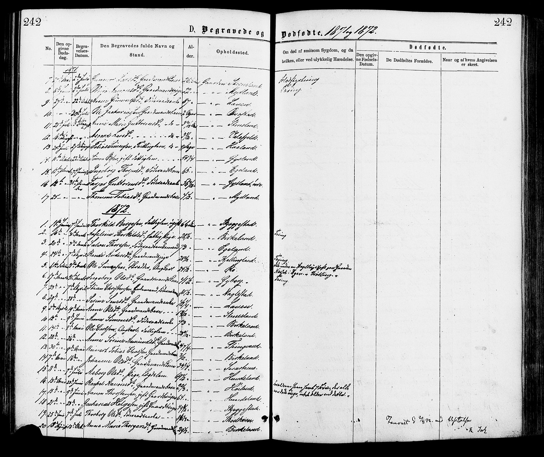 Hægebostad sokneprestkontor, AV/SAK-1111-0024/F/Fa/Faa/L0005: Parish register (official) no. A 5, 1864-1886, p. 242