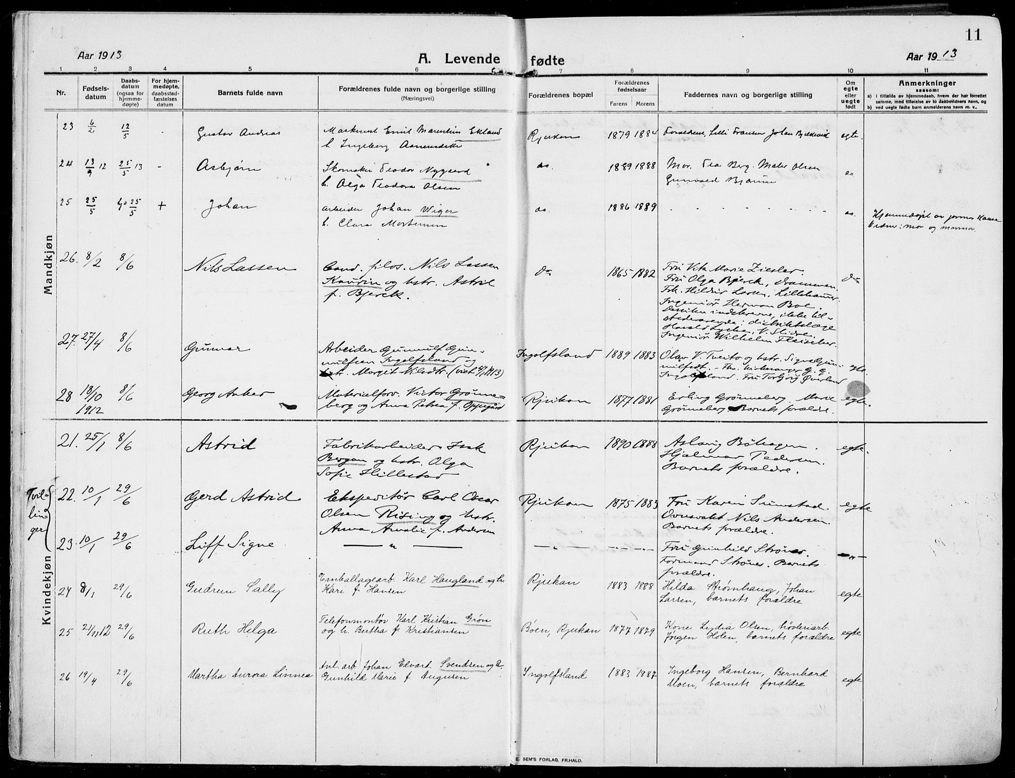 Rjukan kirkebøker, SAKO/A-294/F/Fa/L0002: Parish register (official) no. 2, 1912-1917, p. 11