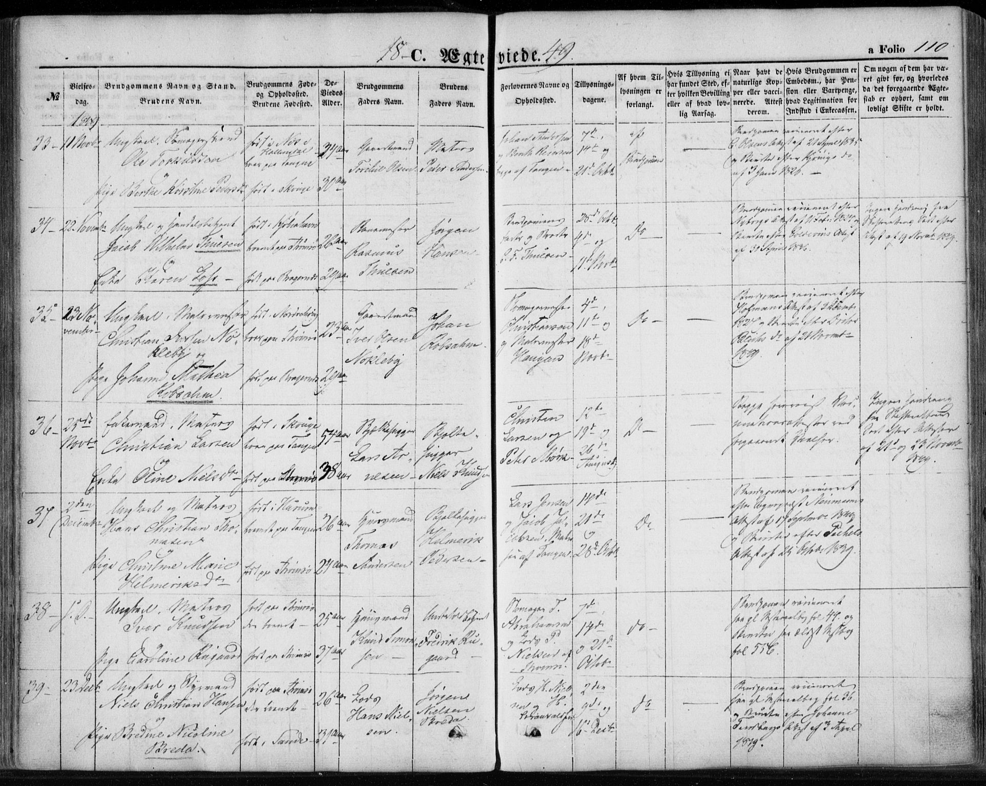 Strømsø kirkebøker, SAKO/A-246/F/Fa/L0017: Parish register (official) no. I 17, 1848-1865, p. 110