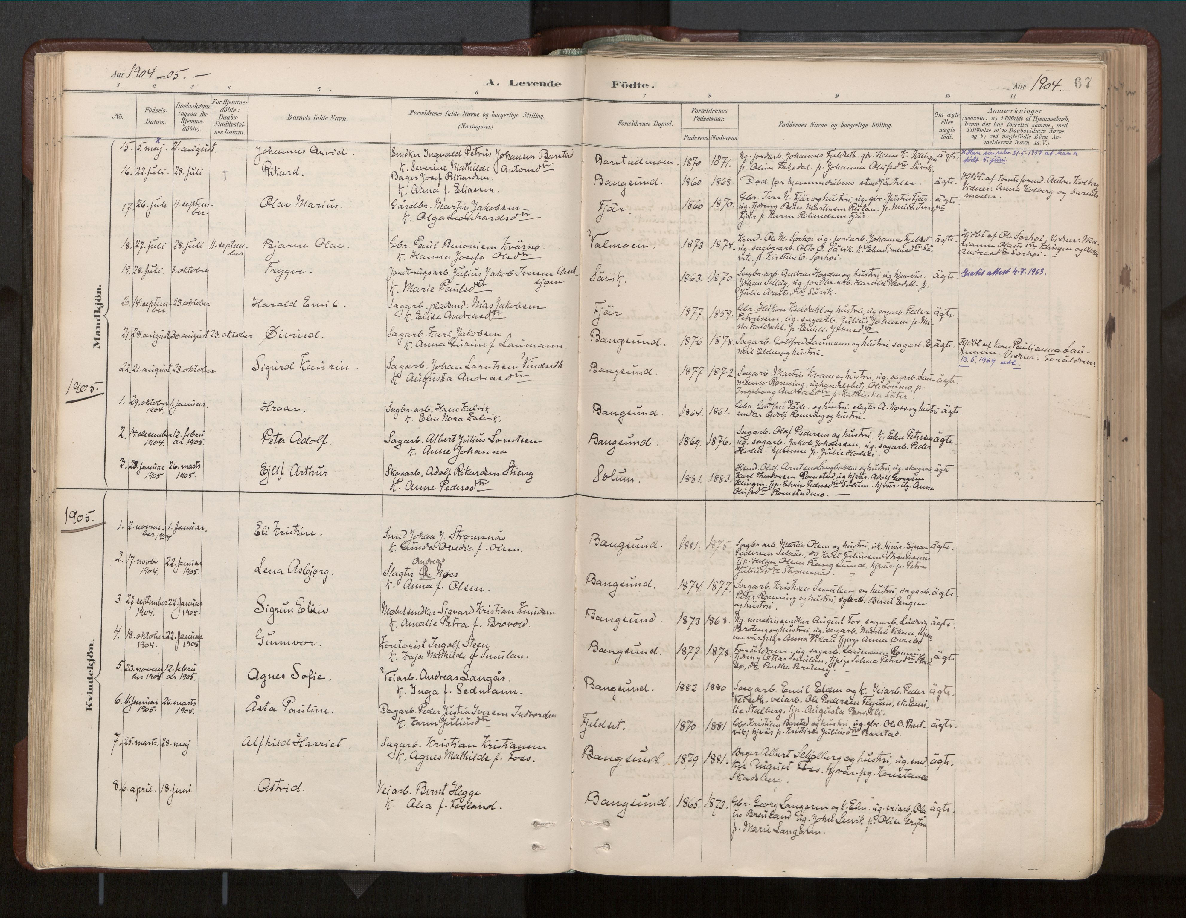Ministerialprotokoller, klokkerbøker og fødselsregistre - Nord-Trøndelag, SAT/A-1458/770/L0589: Parish register (official) no. 770A03, 1887-1929, p. 67
