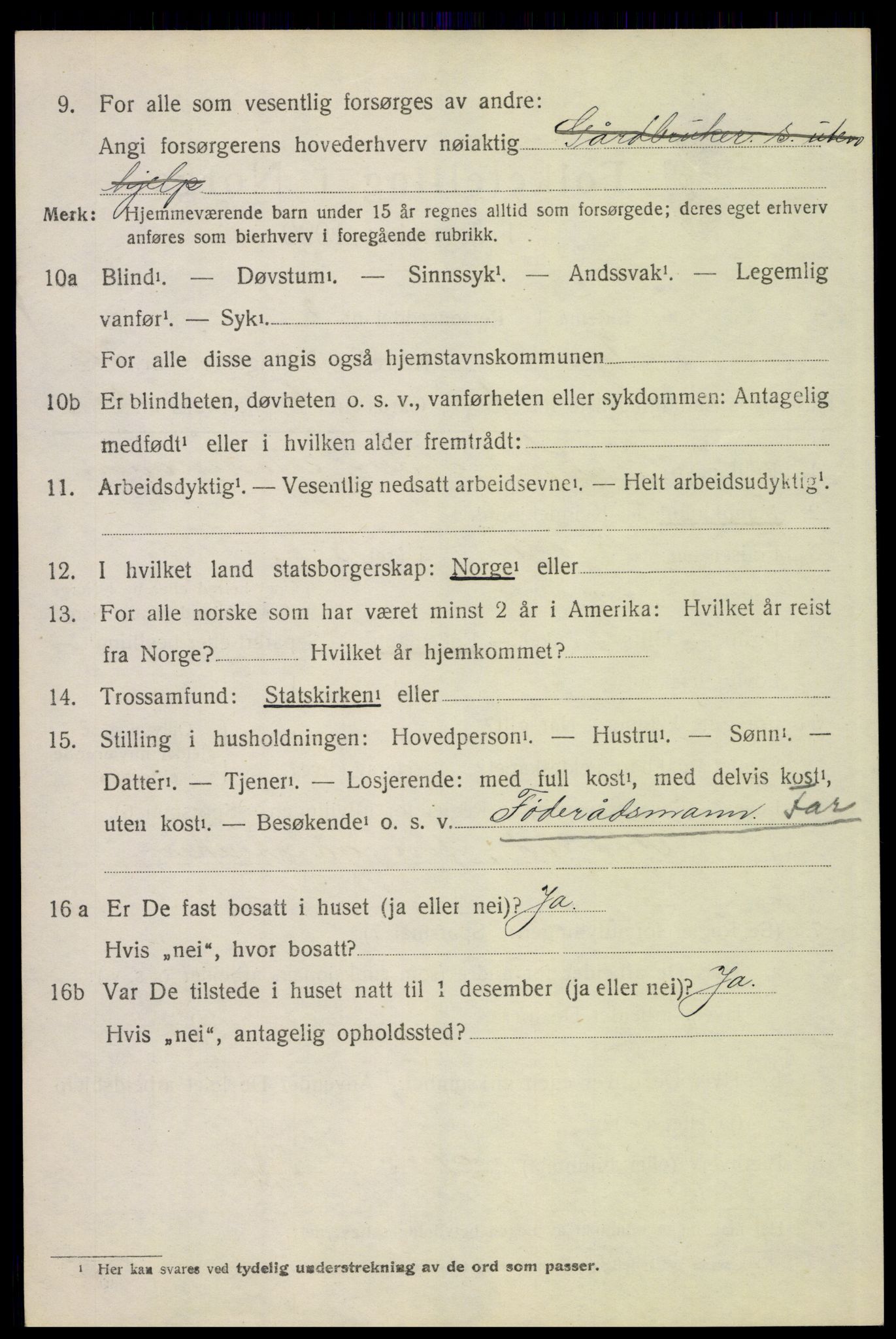 SAH, 1920 census for Tynset, 1920, p. 2903