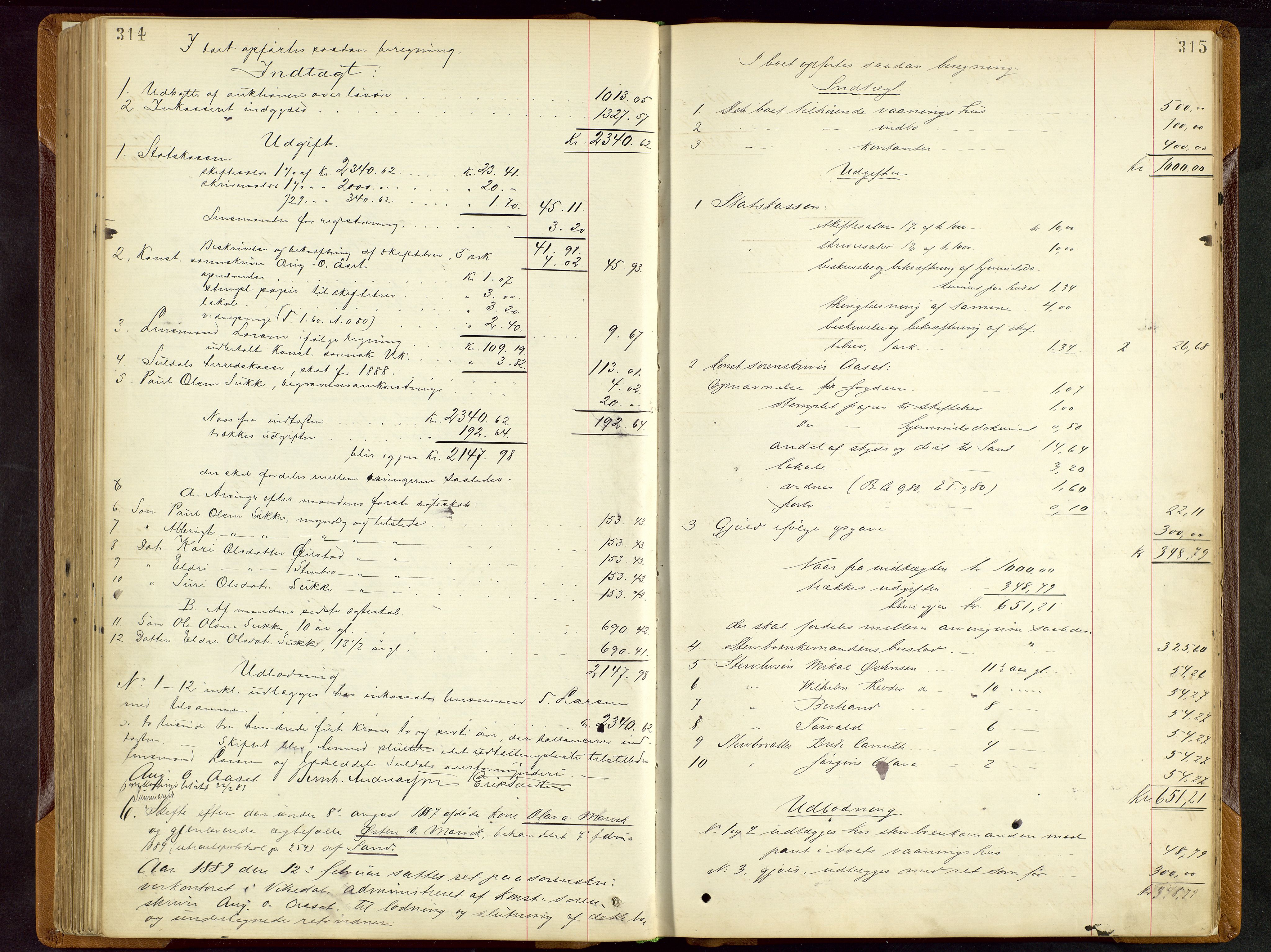 Ryfylke tingrett, AV/SAST-A-100055/001/IV/IVD/L0028: Skifteprotokoll, register i protokollen, 1885-1893, p. 314-315