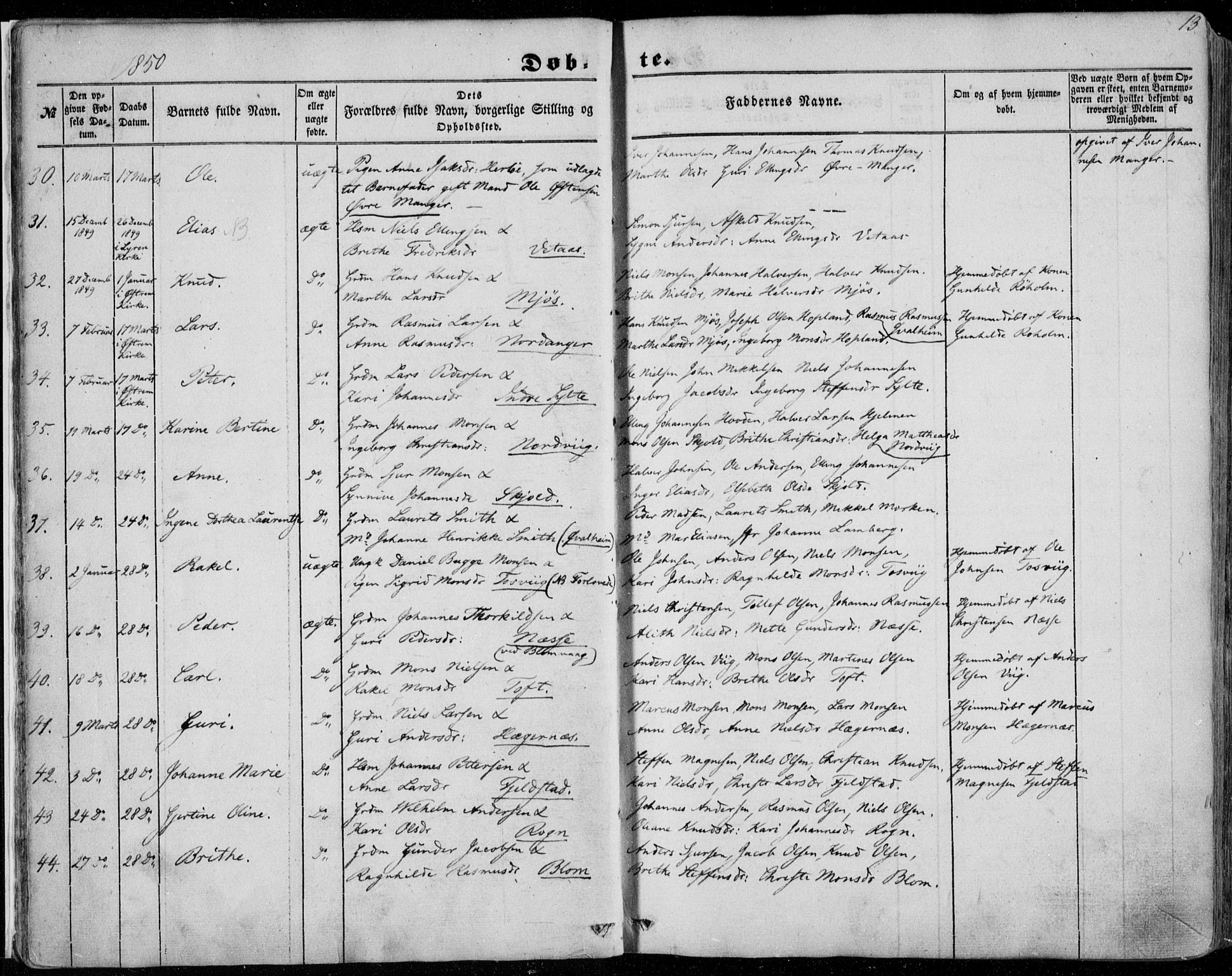 Manger sokneprestembete, AV/SAB-A-76801/H/Haa: Parish register (official) no. A 6, 1849-1859, p. 13