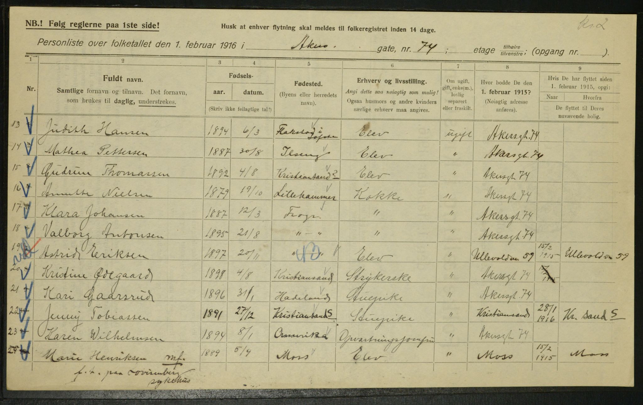 OBA, Municipal Census 1916 for Kristiania, 1916, p. 753