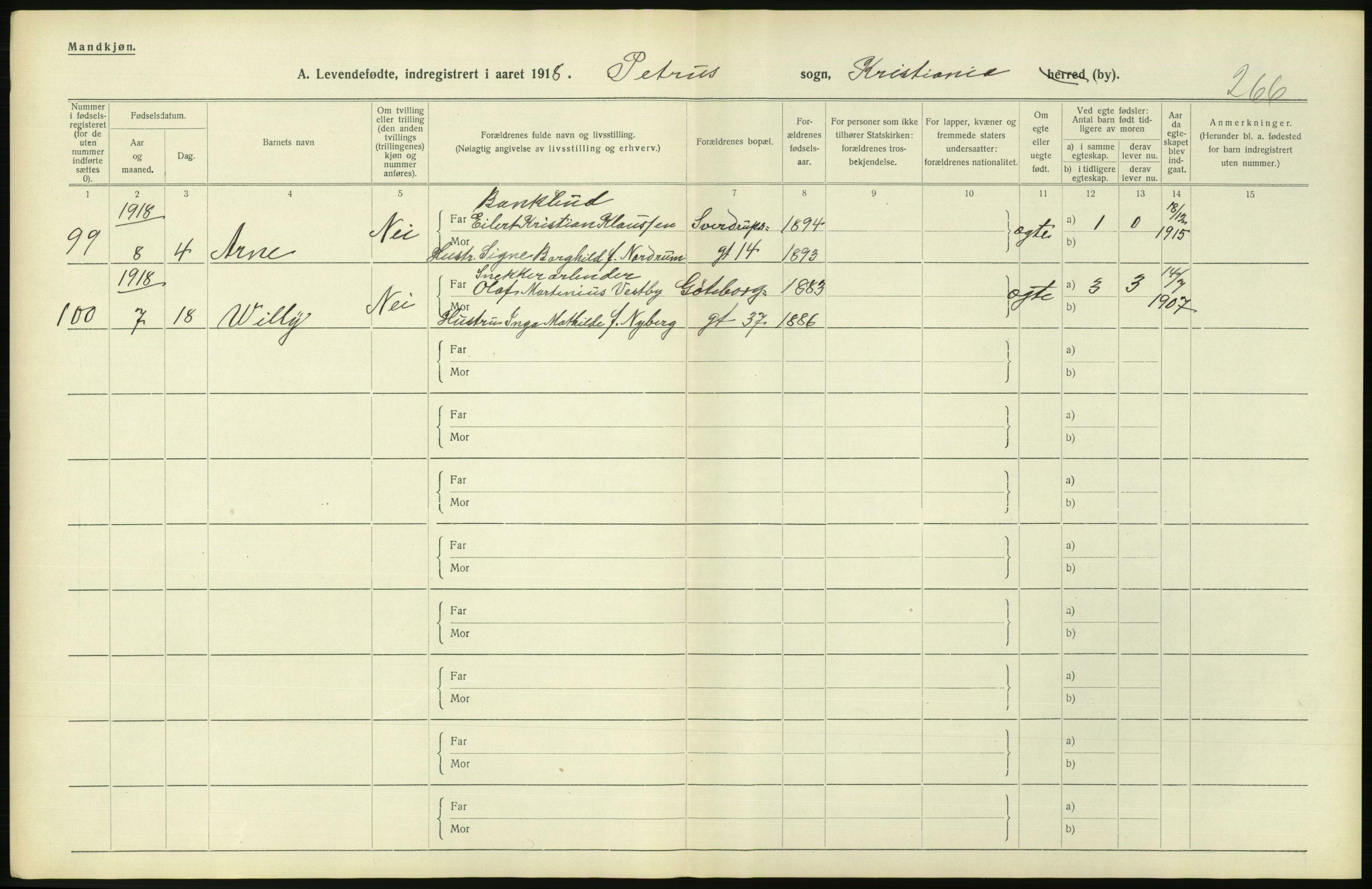 Statistisk sentralbyrå, Sosiodemografiske emner, Befolkning, AV/RA-S-2228/D/Df/Dfb/Dfbh/L0008: Kristiania: Levendefødte menn og kvinner., 1918, p. 608