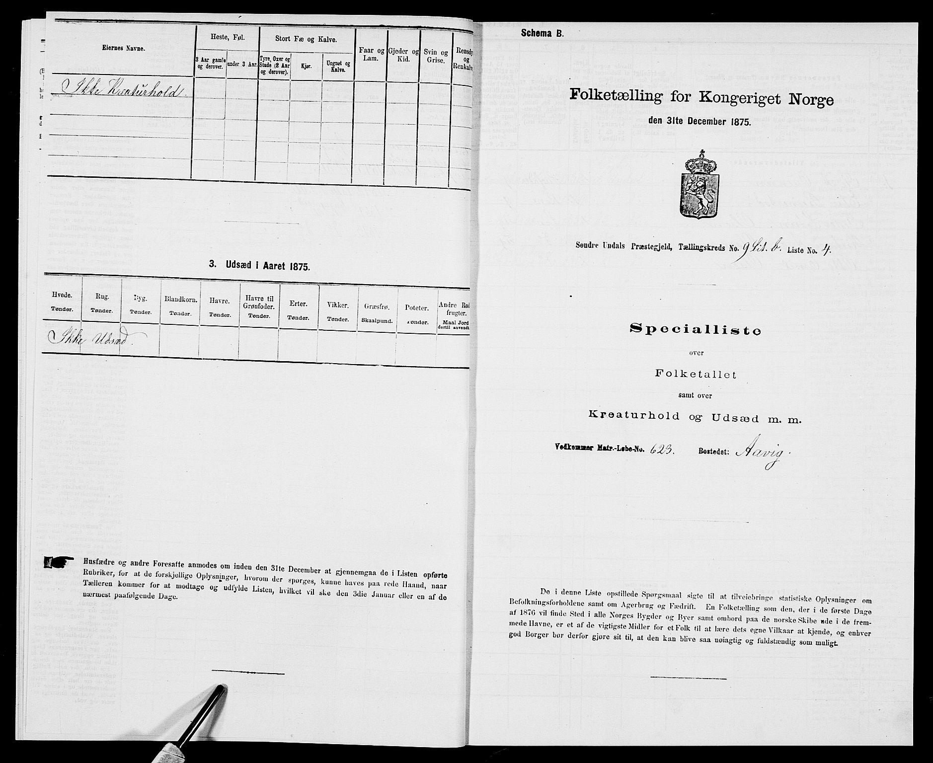 SAK, 1875 census for 1029P Sør-Audnedal, 1875, p. 1316