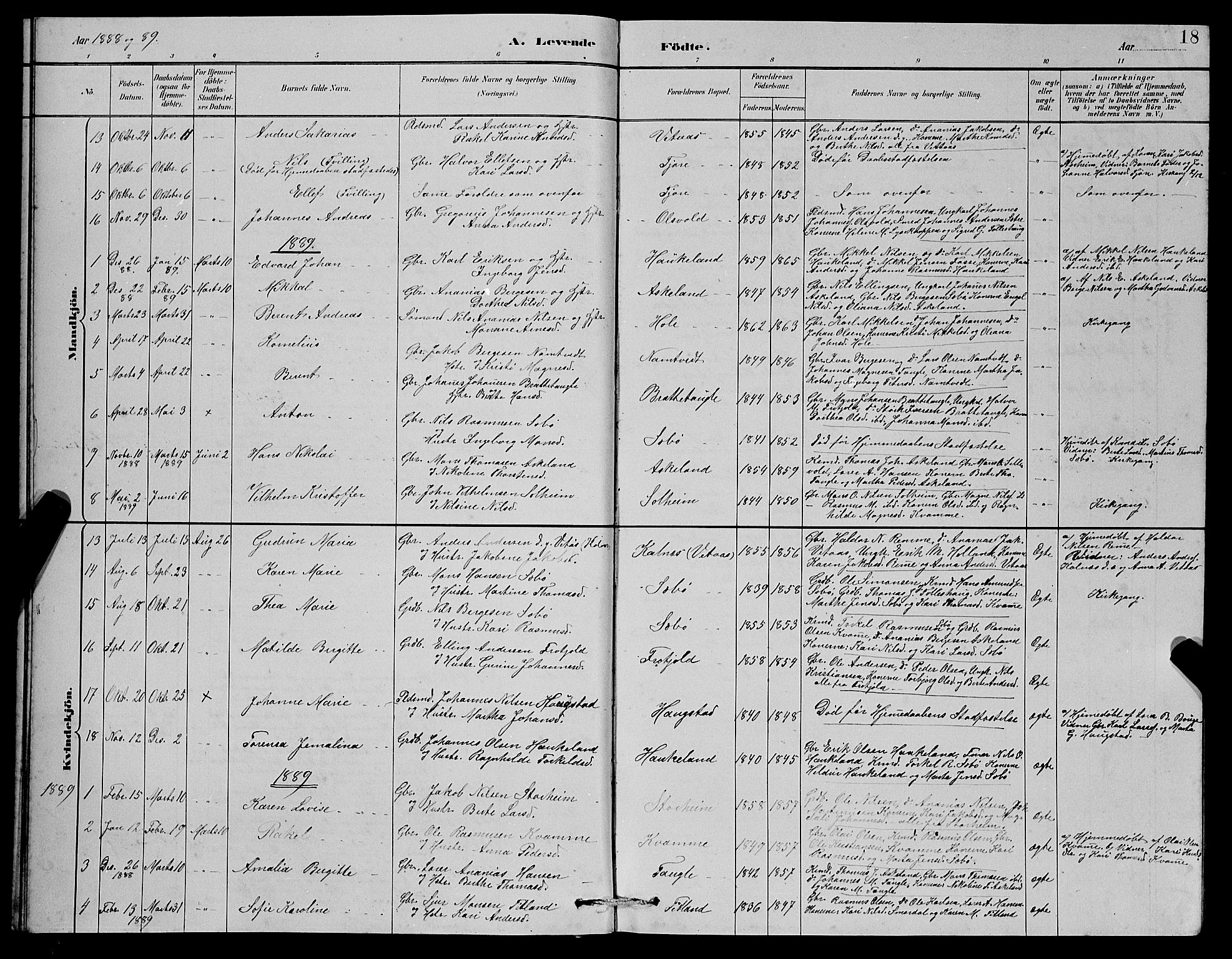 Manger sokneprestembete, AV/SAB-A-76801/H/Hab: Parish register (copy) no. D 2, 1883-1894, p. 18